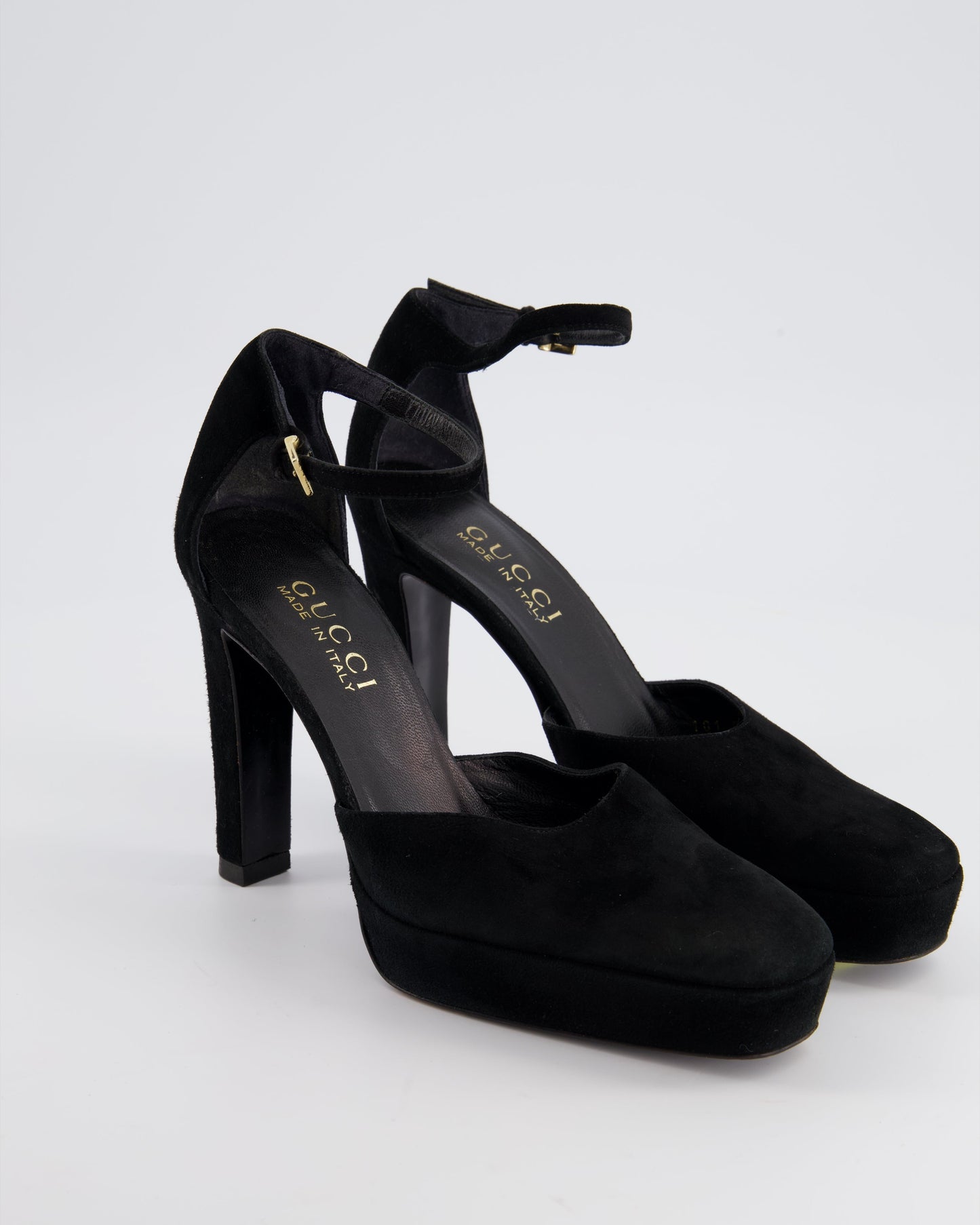 Luxury Gucci Trending 2025 Black Suede Closed Toe Heels with Platform Size EU 38