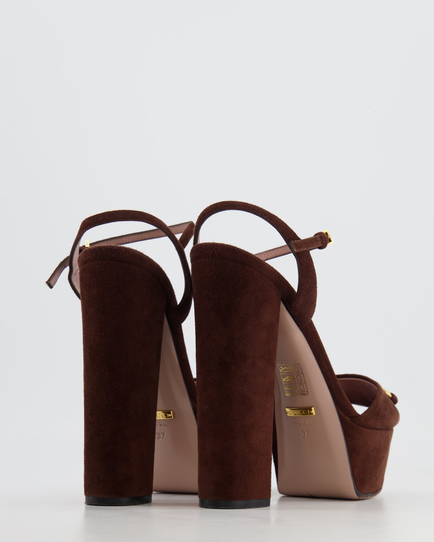 Luxury Gucci Chocolate Brown Suede Horsebit Platform Heels all  Size available