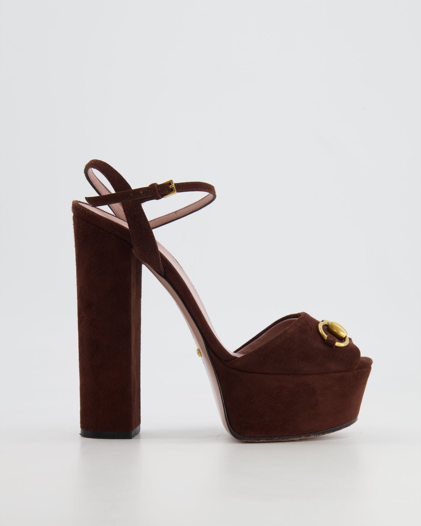 Luxury Gucci Chocolate Brown Suede Horsebit Platform Heels all  Size available
