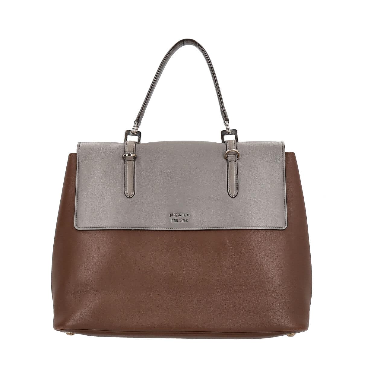 Luxury PradaLeather Double Twist Lock Satchel Brown/Grey