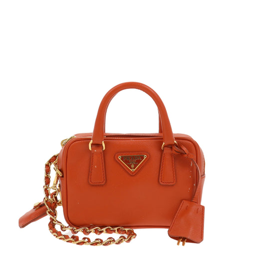 Luxury PradaGalleria Crossbody Bag in Orange Leather