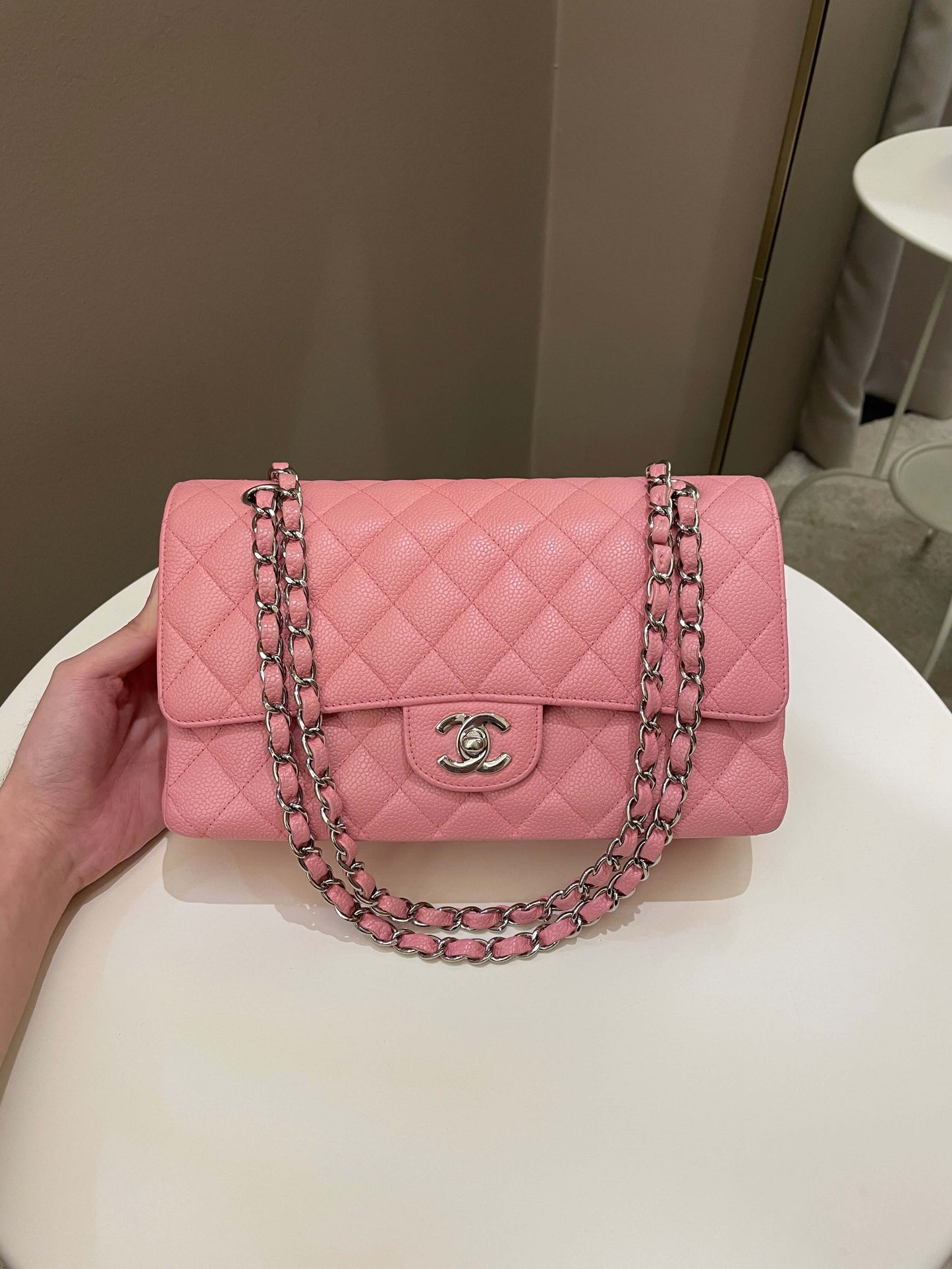Luxury Chanel Classic Medium Double Flap Sakura Pink Caviar