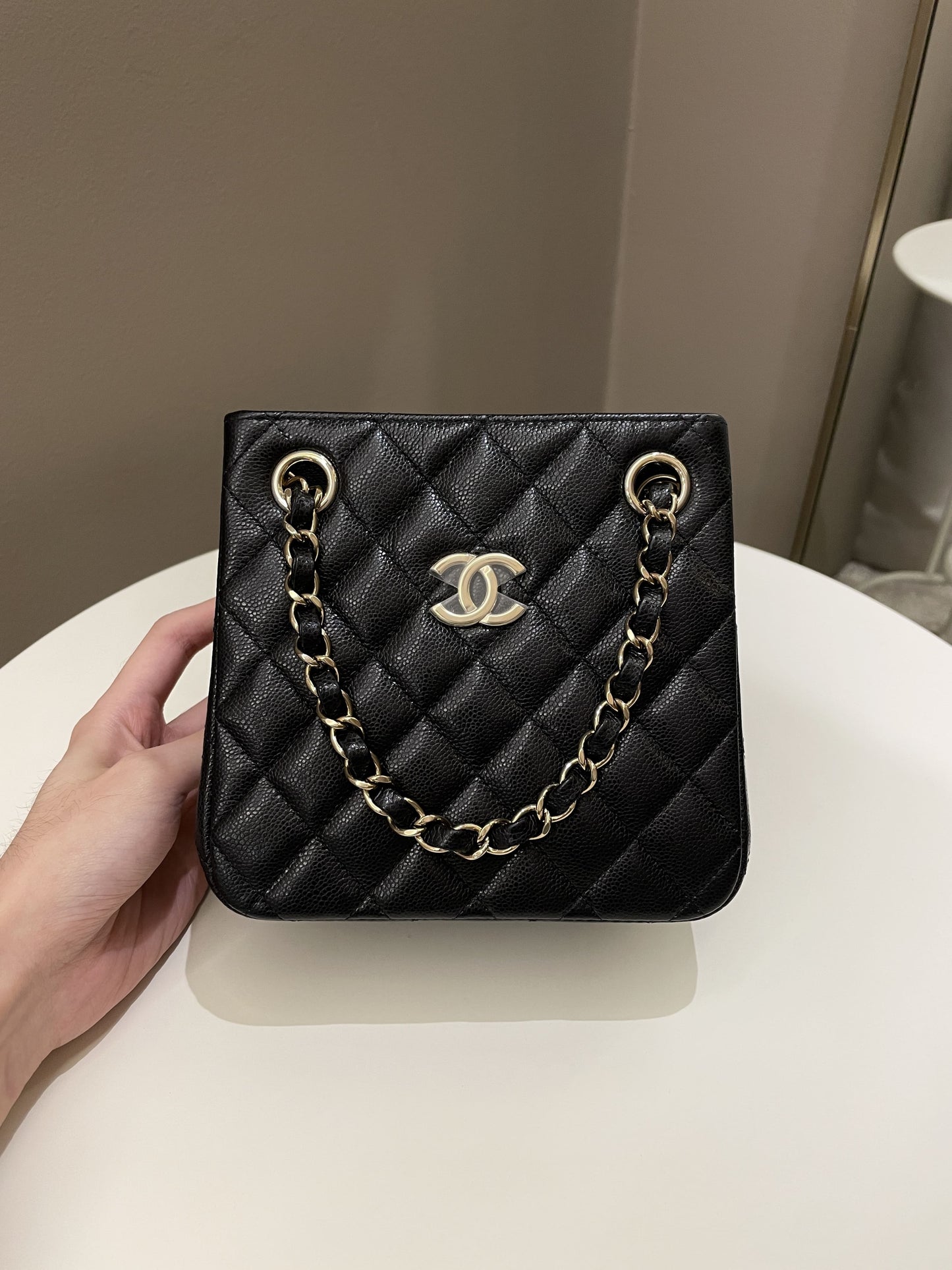 Luxury Chanel Quilted Cc Bucket Bag Black Caviar