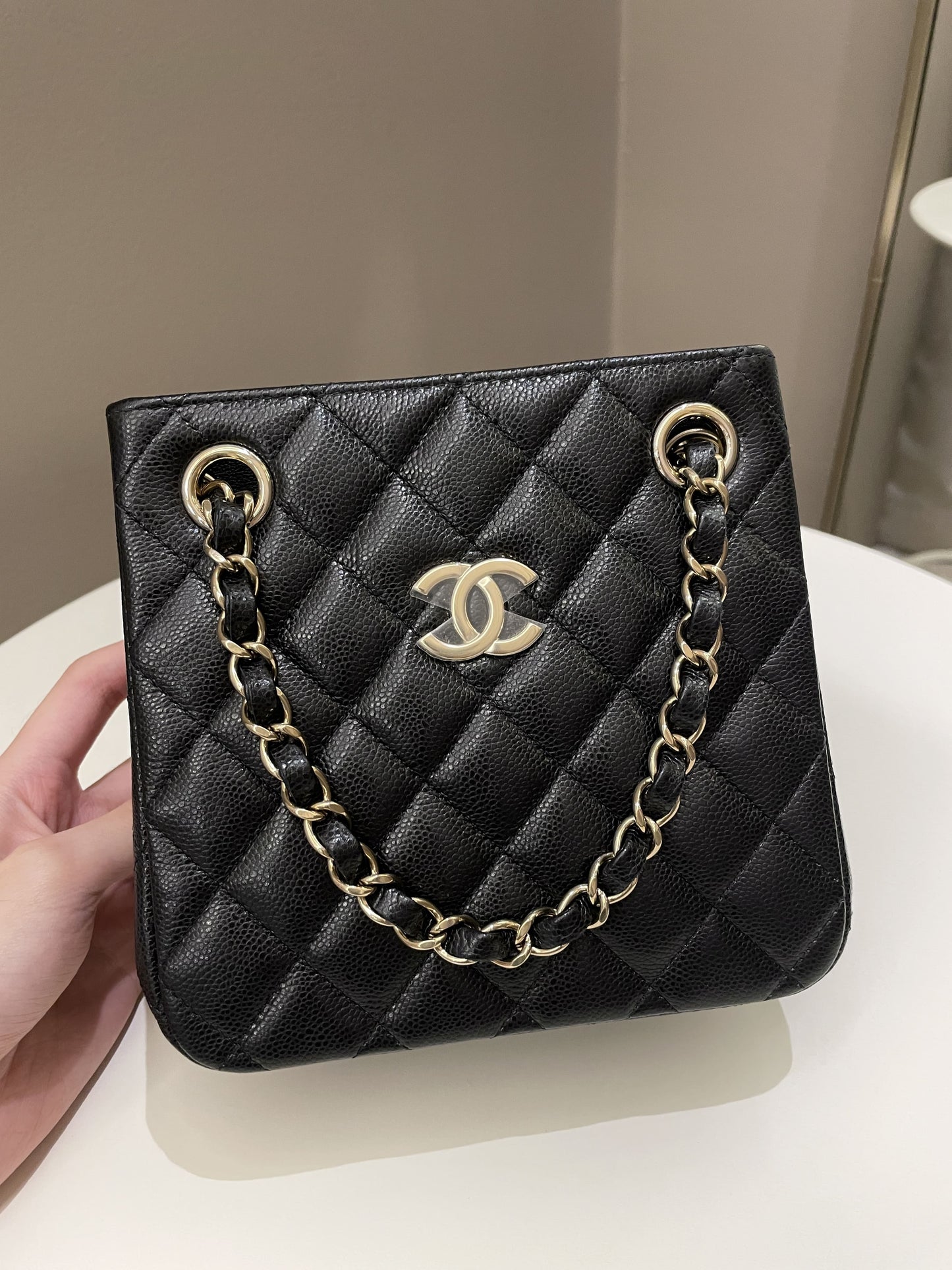 Luxury Chanel Quilted Cc Bucket Bag Black Caviar