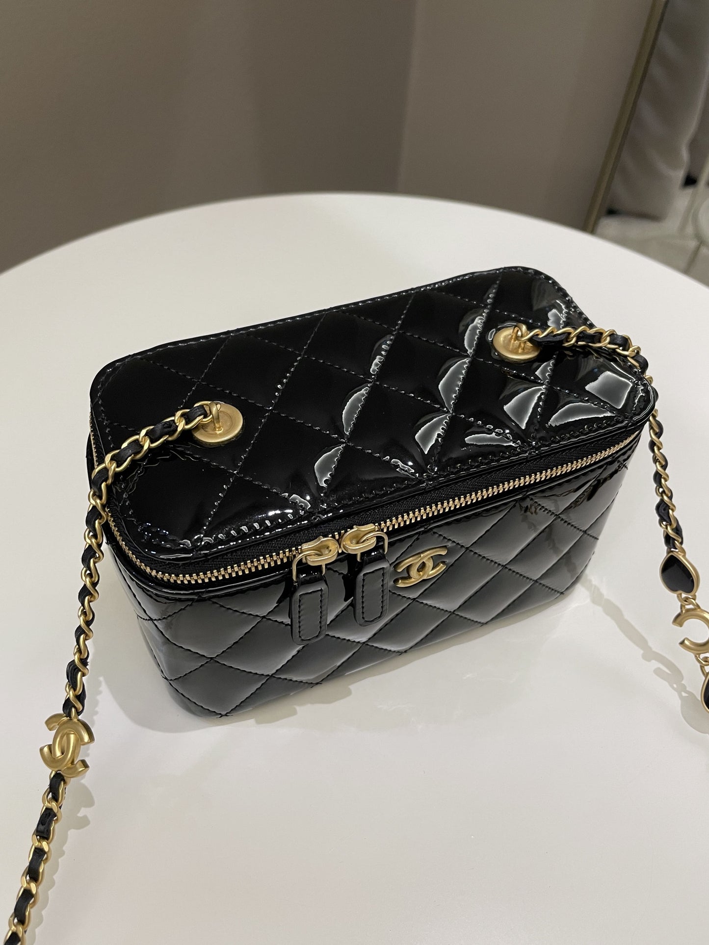 Luxury Chanel Quilted Coco Mini Vanity Rectangular Black Patent