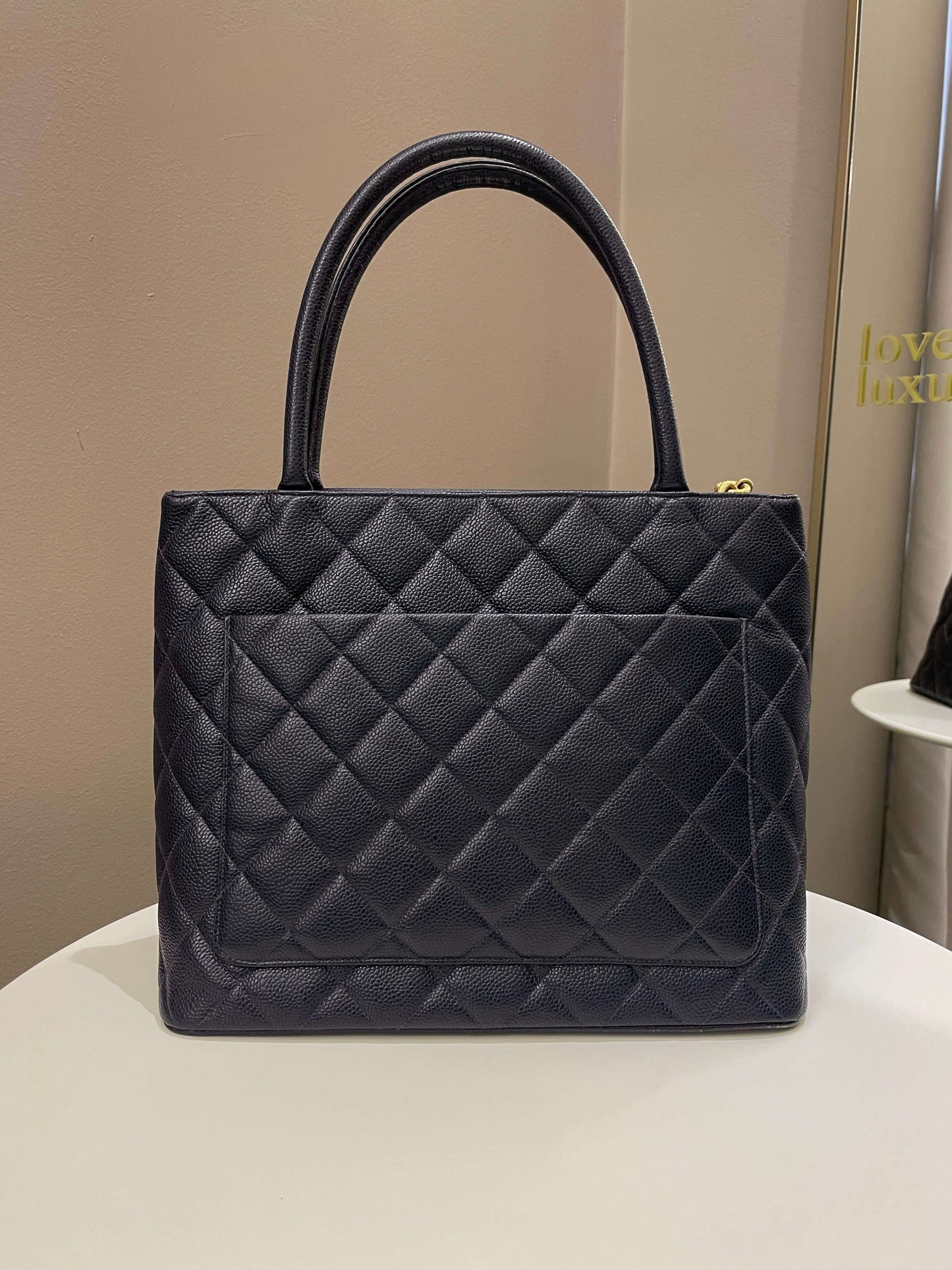 Luxury Chanel Vintage Medallion Tote Navy Caviar