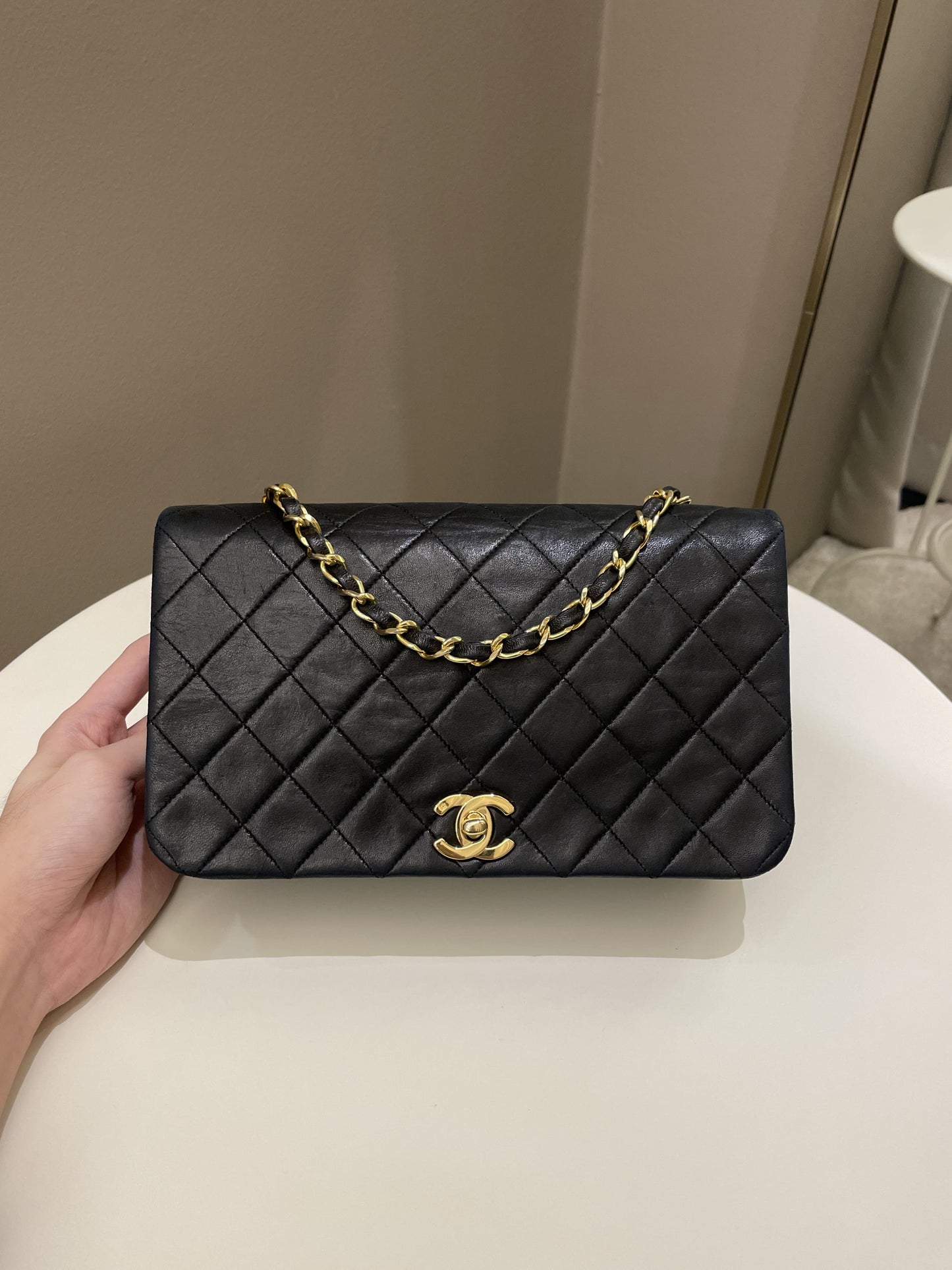 Luxury Chanel Vintage Quilted Full Flap Bag Black Lambskin