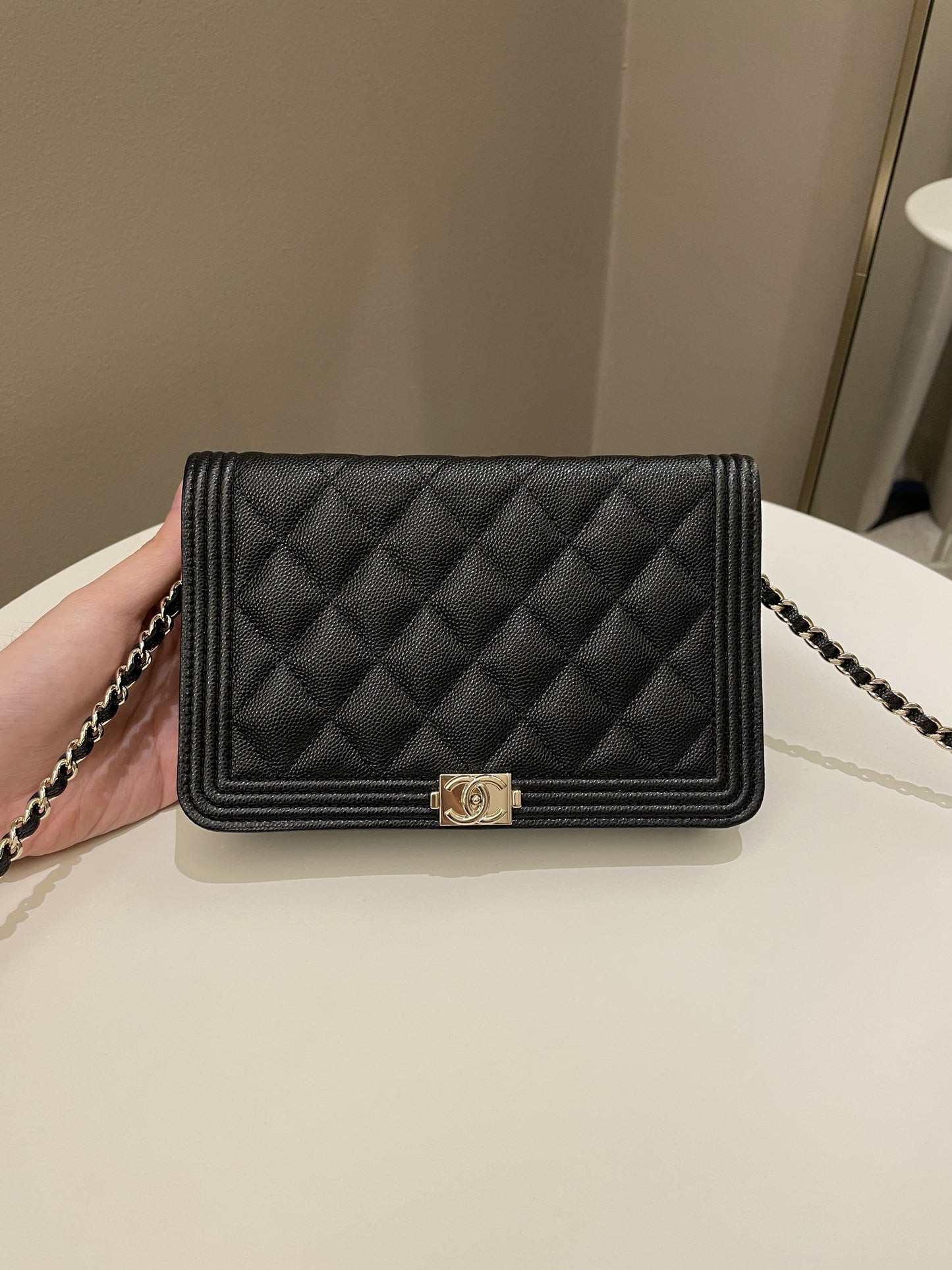 Luxury Chanel Quilted Boy Wallet On Chain Black Caviar