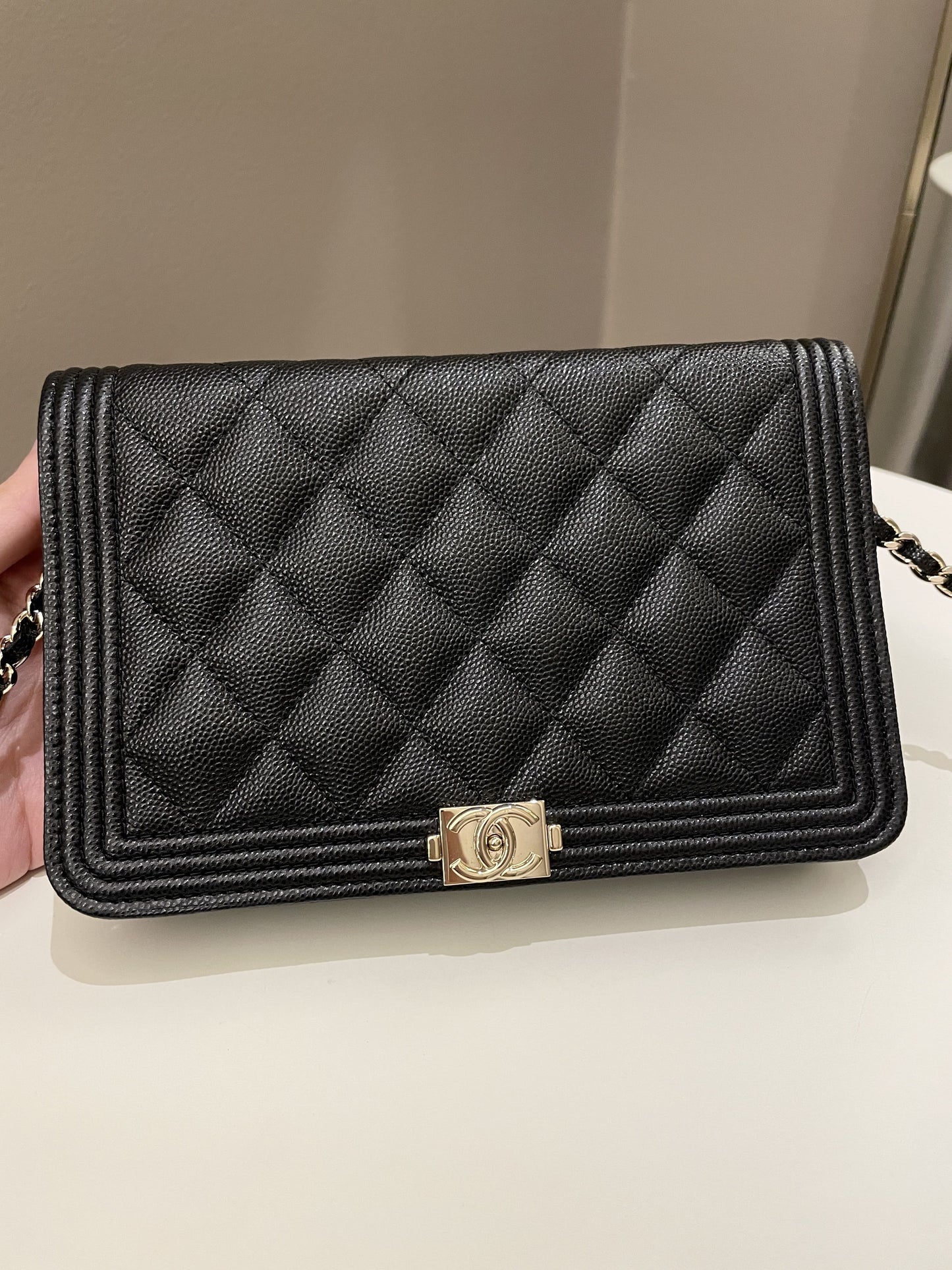 Luxury Chanel Quilted Boy Wallet On Chain Black Caviar