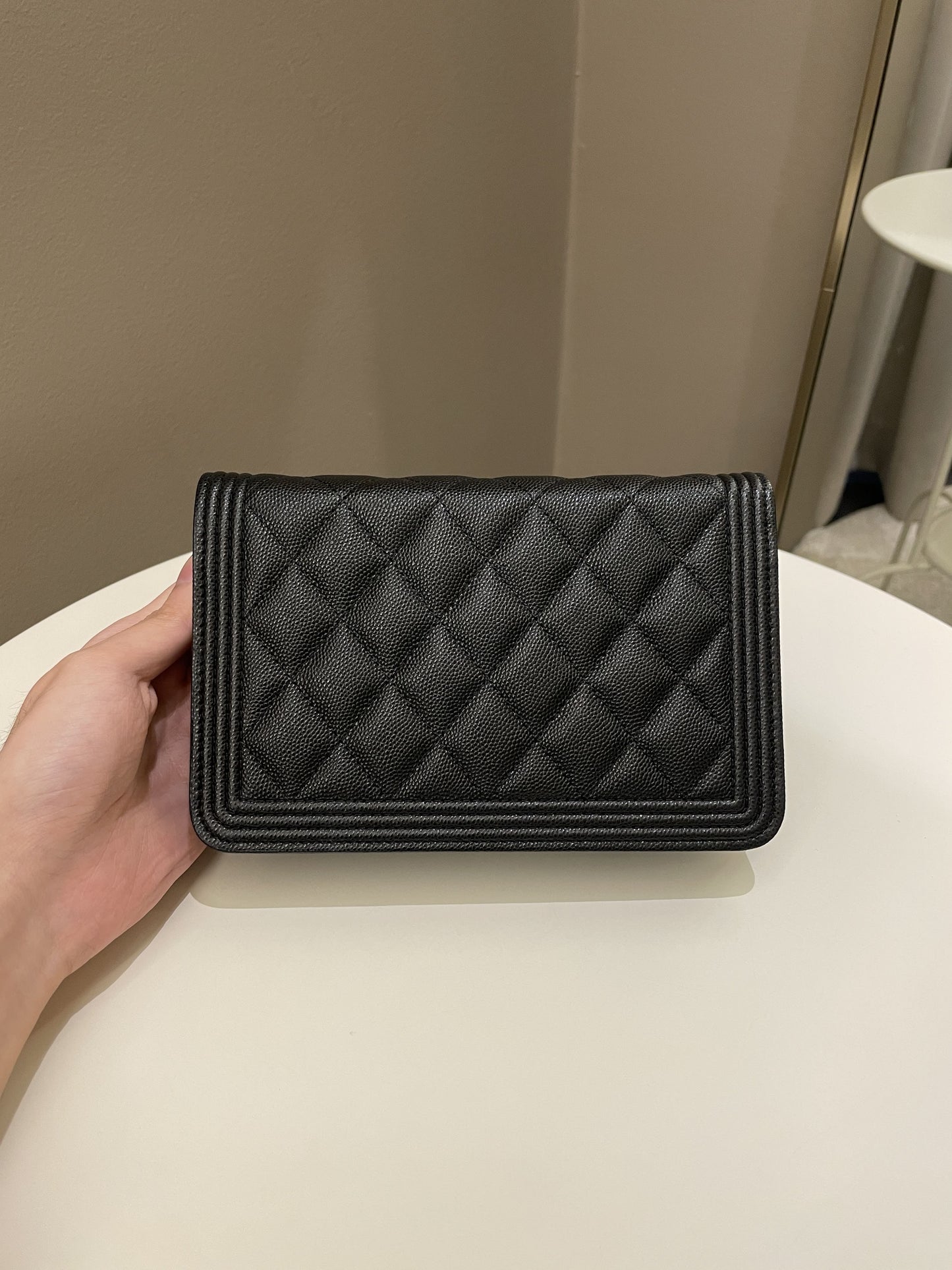 Luxury Chanel Quilted Boy Wallet On Chain Black Caviar