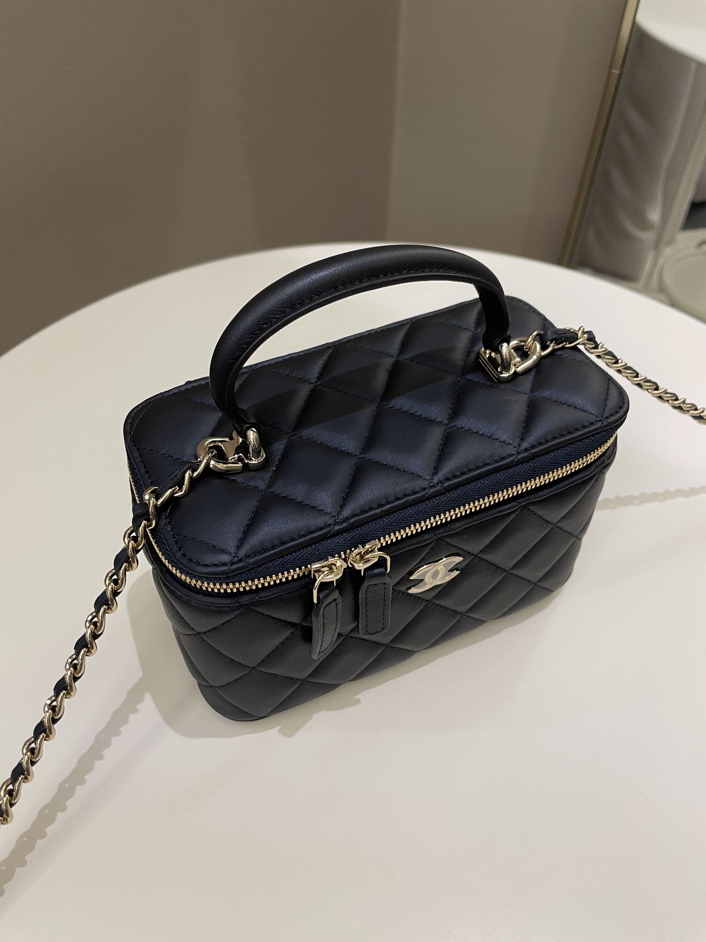 Luxury Chanel Quilted Mini Vanity Rectangular Top Handle Midnight Lambskin