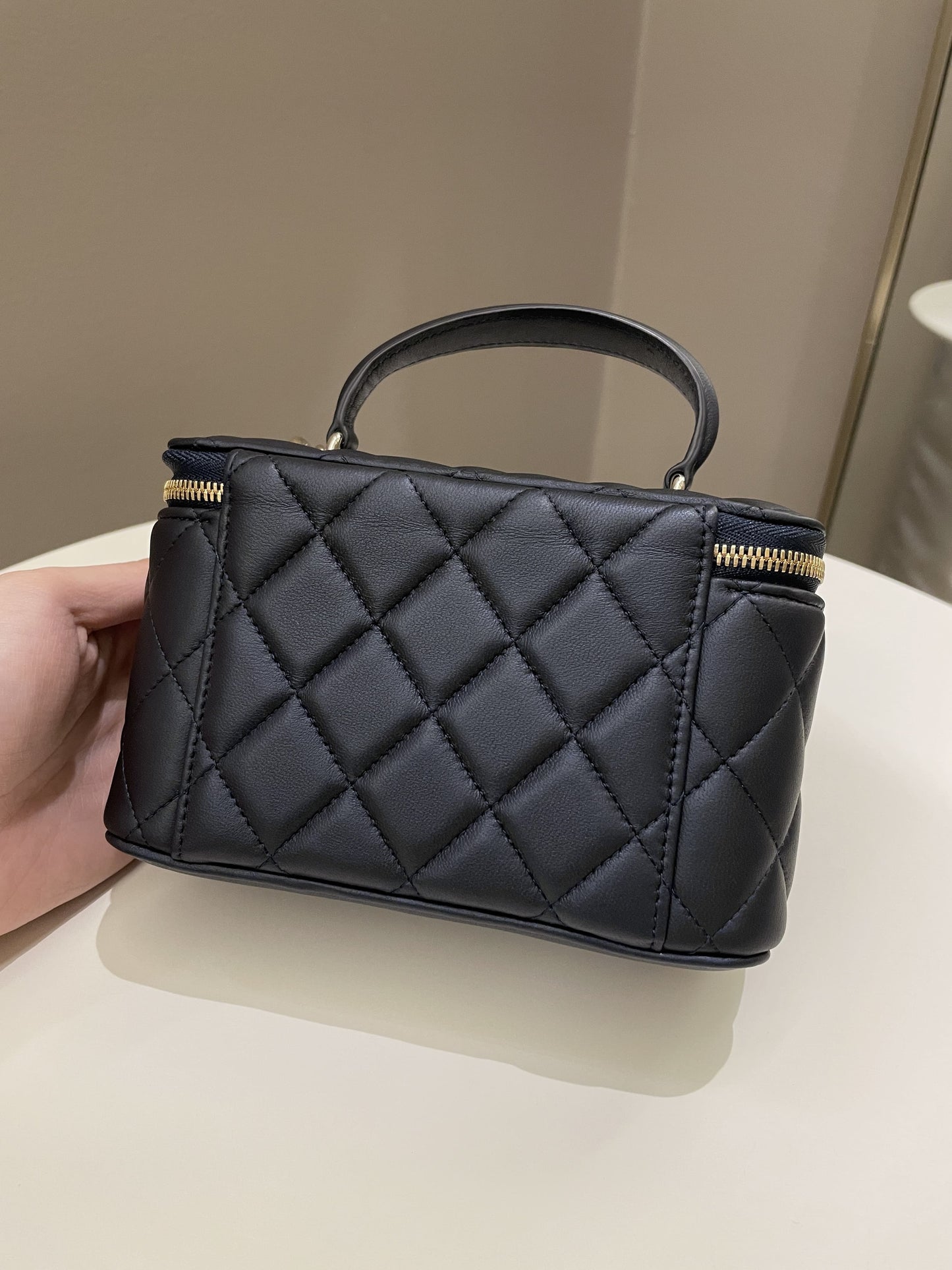Luxury Chanel Quilted Mini Vanity Rectangular Top Handle Midnight Lambskin