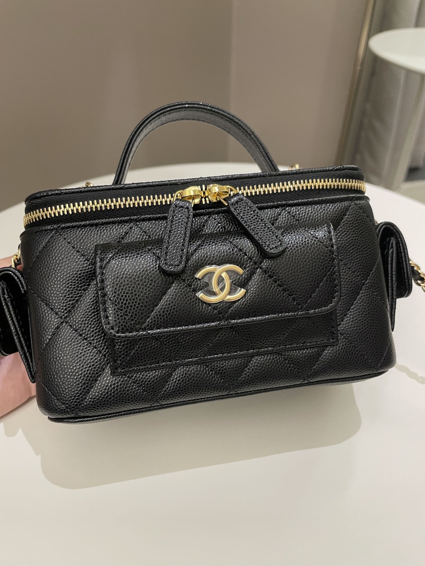 Luxury Chanel Polly Pocket Multi Pocket Vanity Case Bag Black Caviar