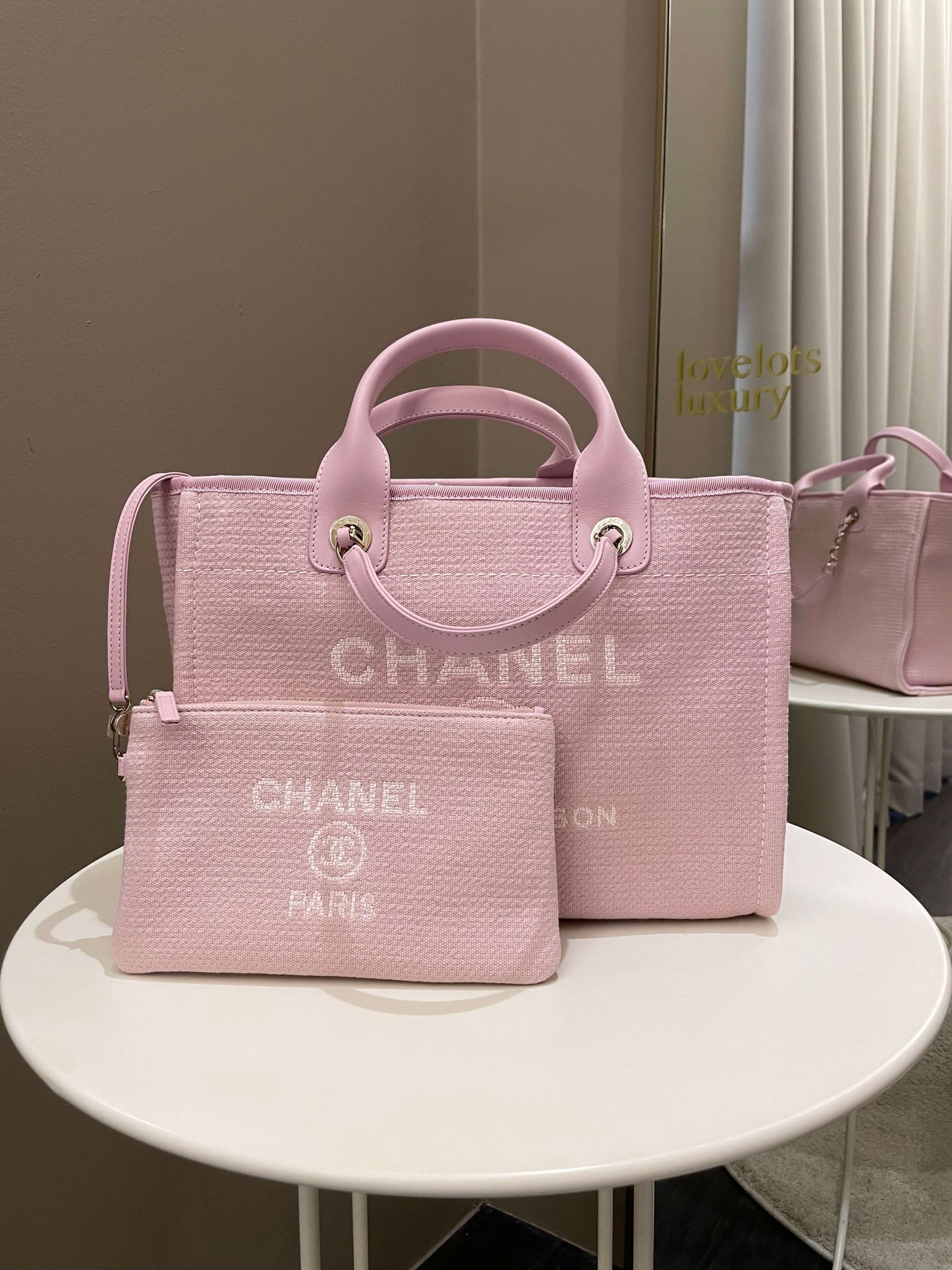 Luxury Chanel 22B Deauville Shopper Tote Sweet Pink