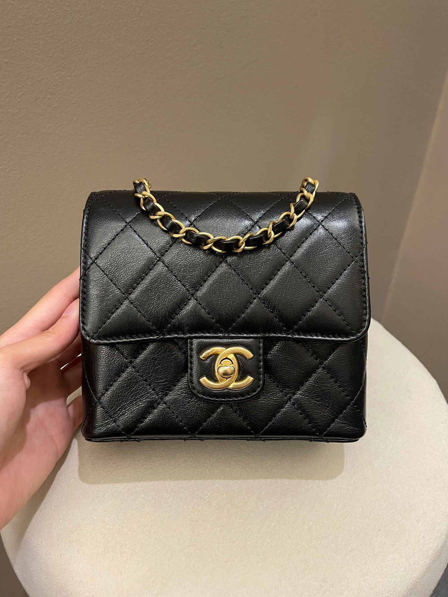 Luxury Chanel 22K Mini Square Flap Bag Black