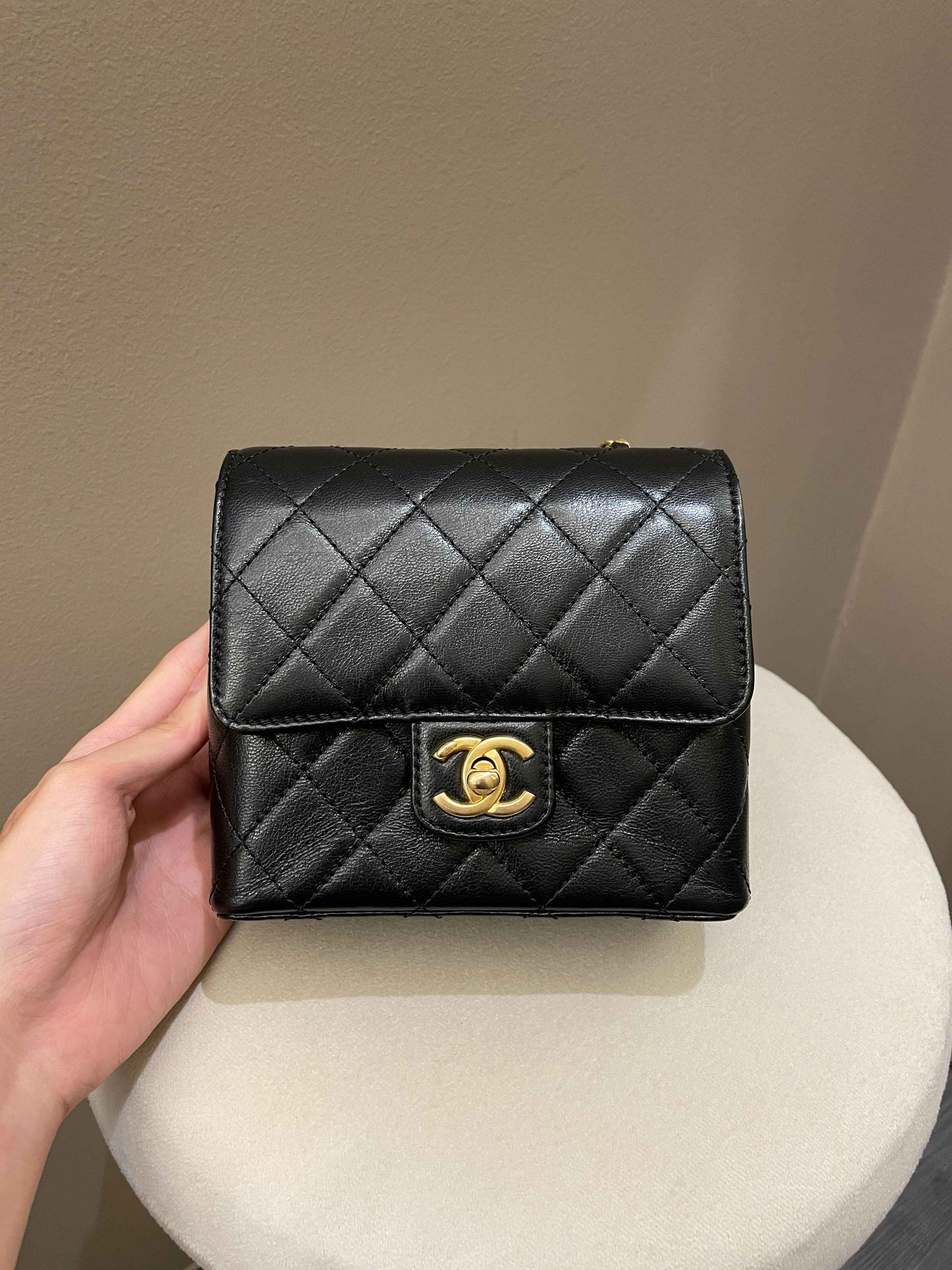 Luxury Chanel 22K Mini Square Flap Bag Black