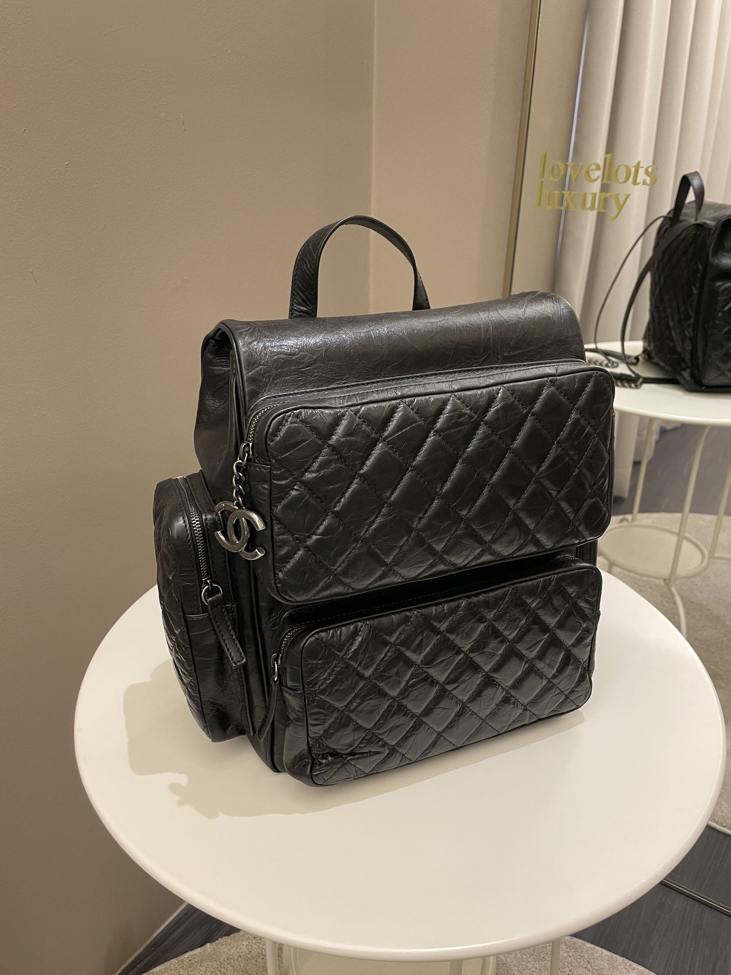 Luxury Chanel Quilted Casual Rock Backpack Black Aged Calf