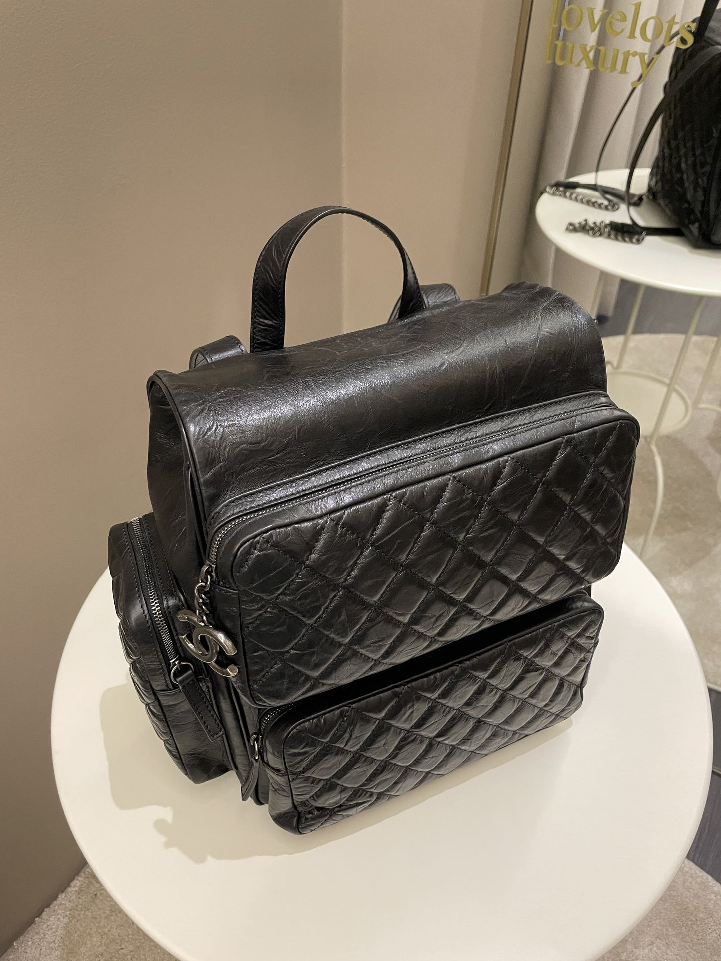 Luxury Chanel Quilted Casual Rock Backpack Black Aged Calf