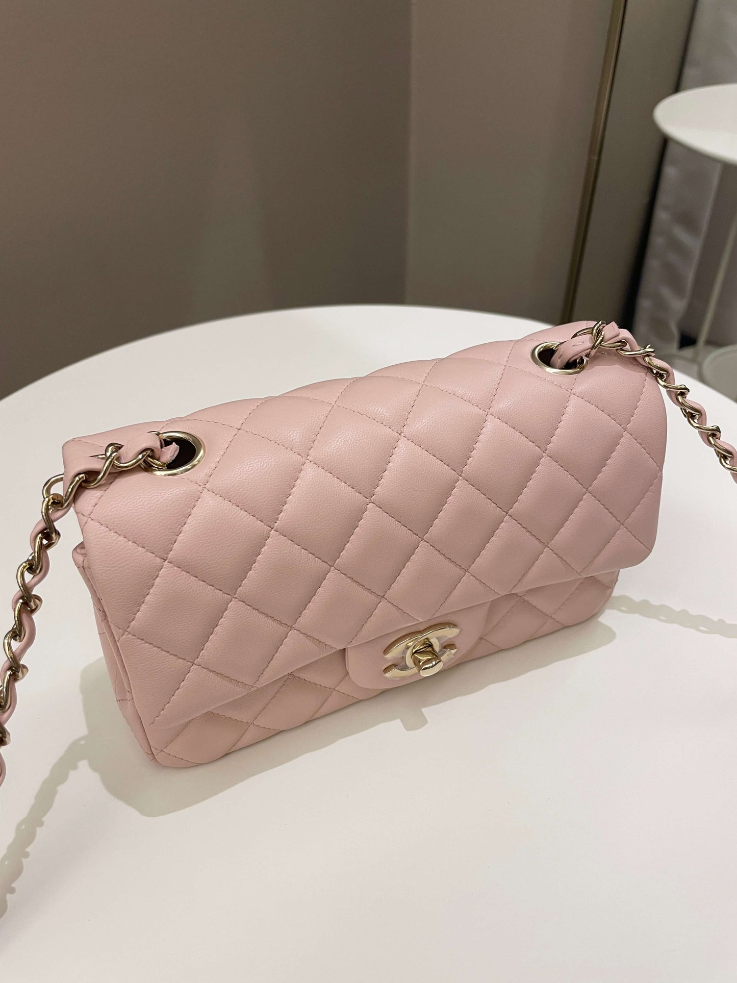 Luxury Chanel Classic Quilted Mini Rectangular Pale Pink Lambskin
