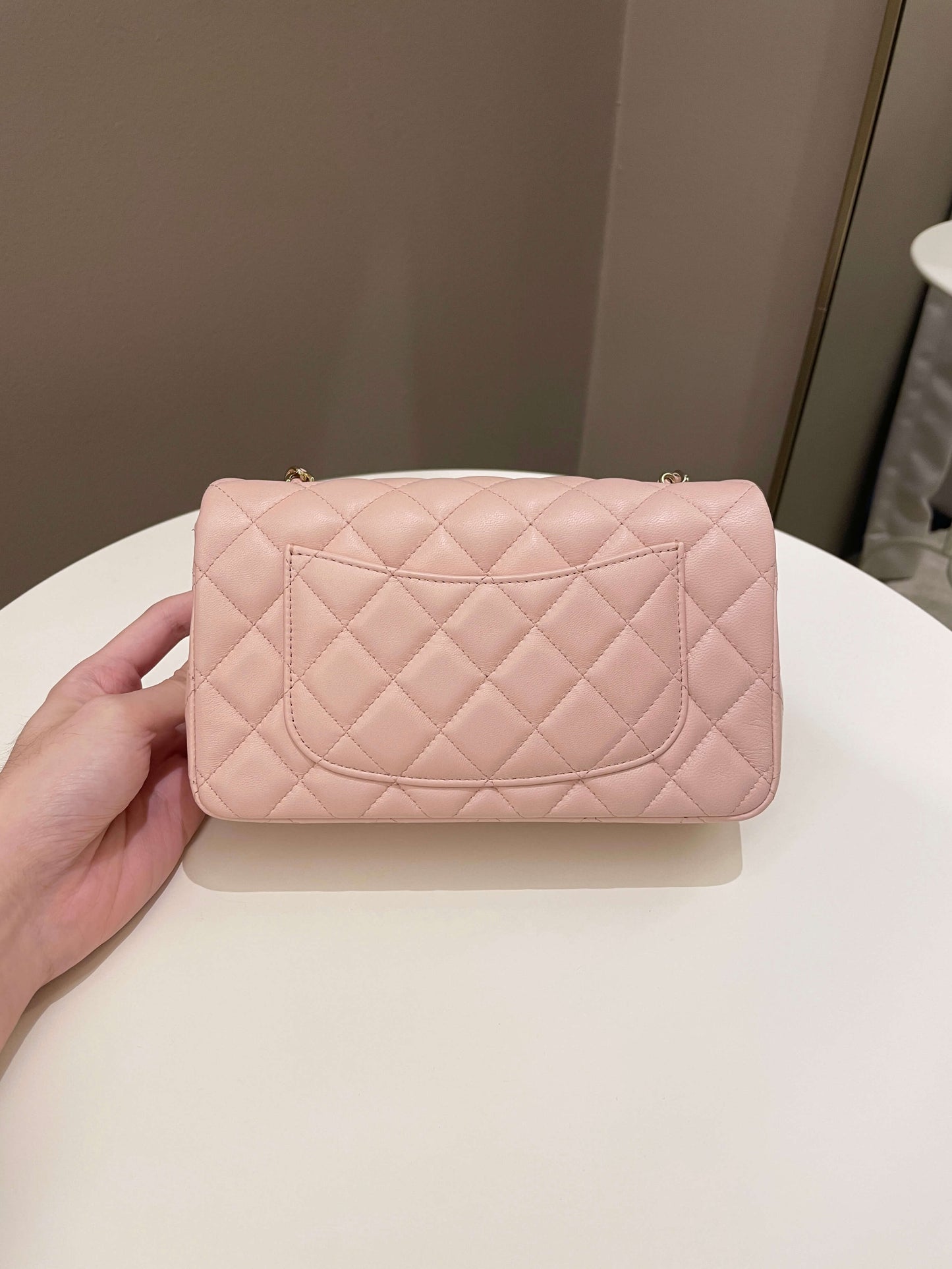 Luxury Chanel Classic Quilted Mini Rectangular Pale Pink Lambskin