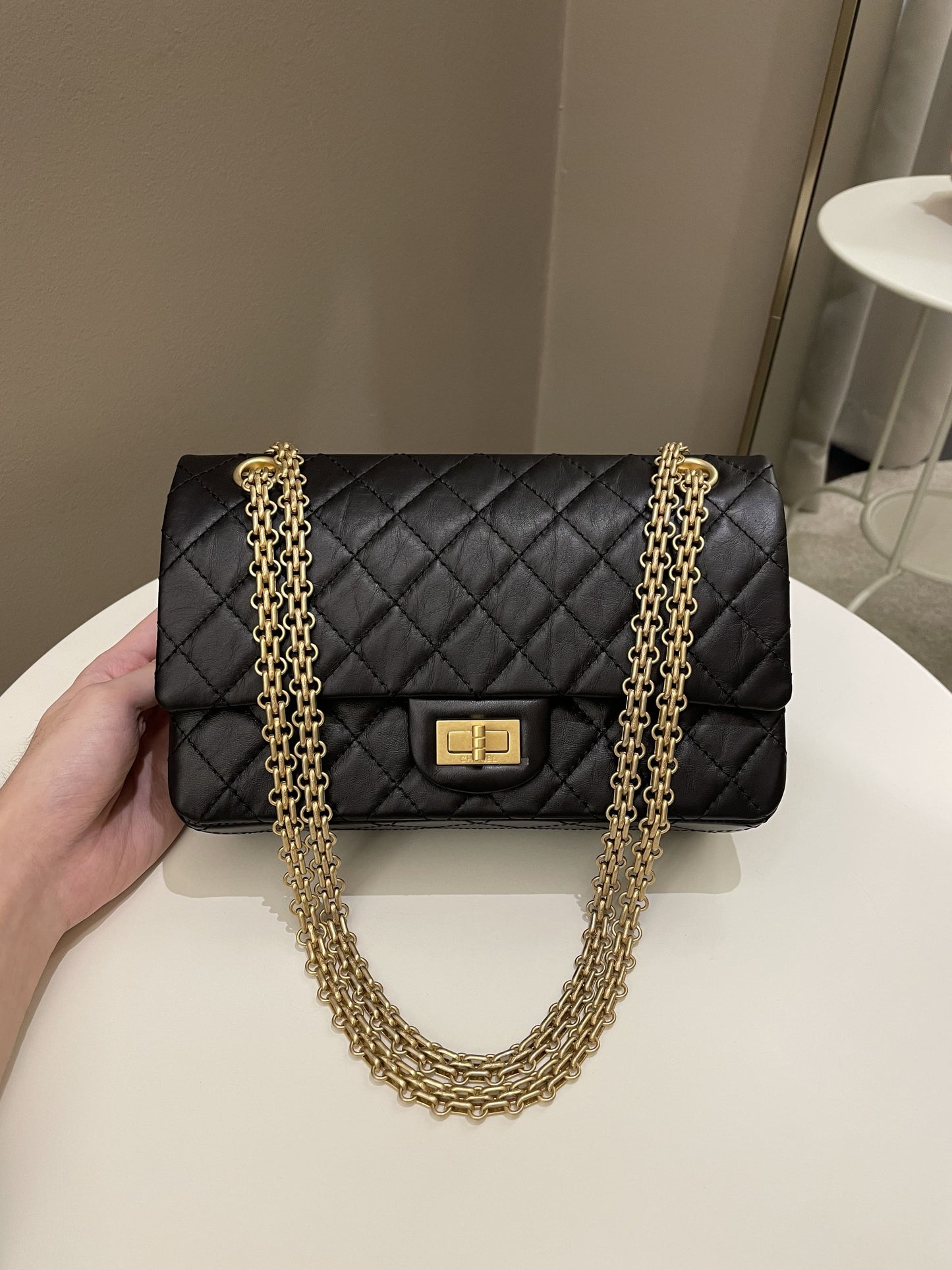 Luxury Chanel 2.55 225 Quilted Reissue Double Flap Black Aged Calfskin
