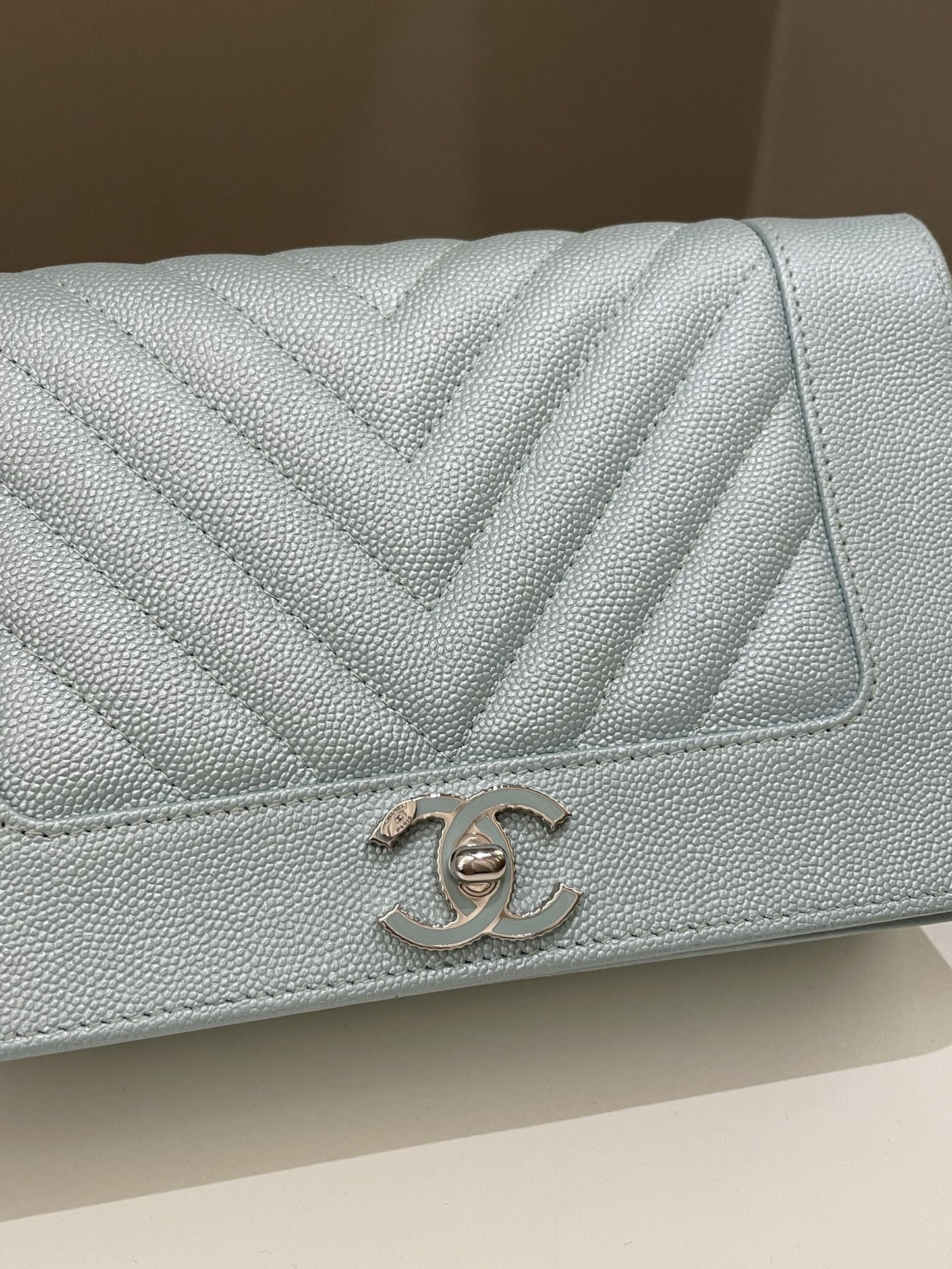 Luxury Chanel Mademoiselle Wallet On Chain Blue Iridescent Caviar