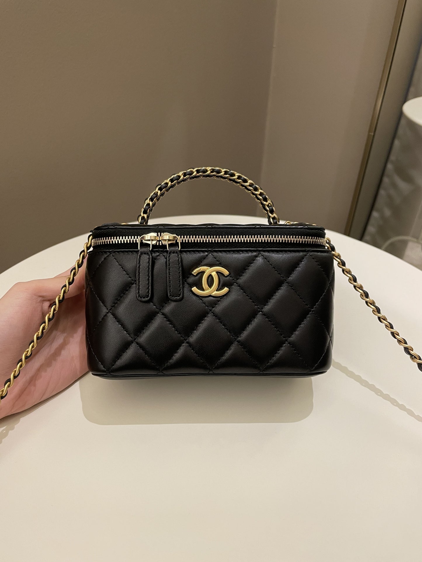 Luxury Chanel Top Handle Quilted Mini Vanity Rectangular Black Lambskin