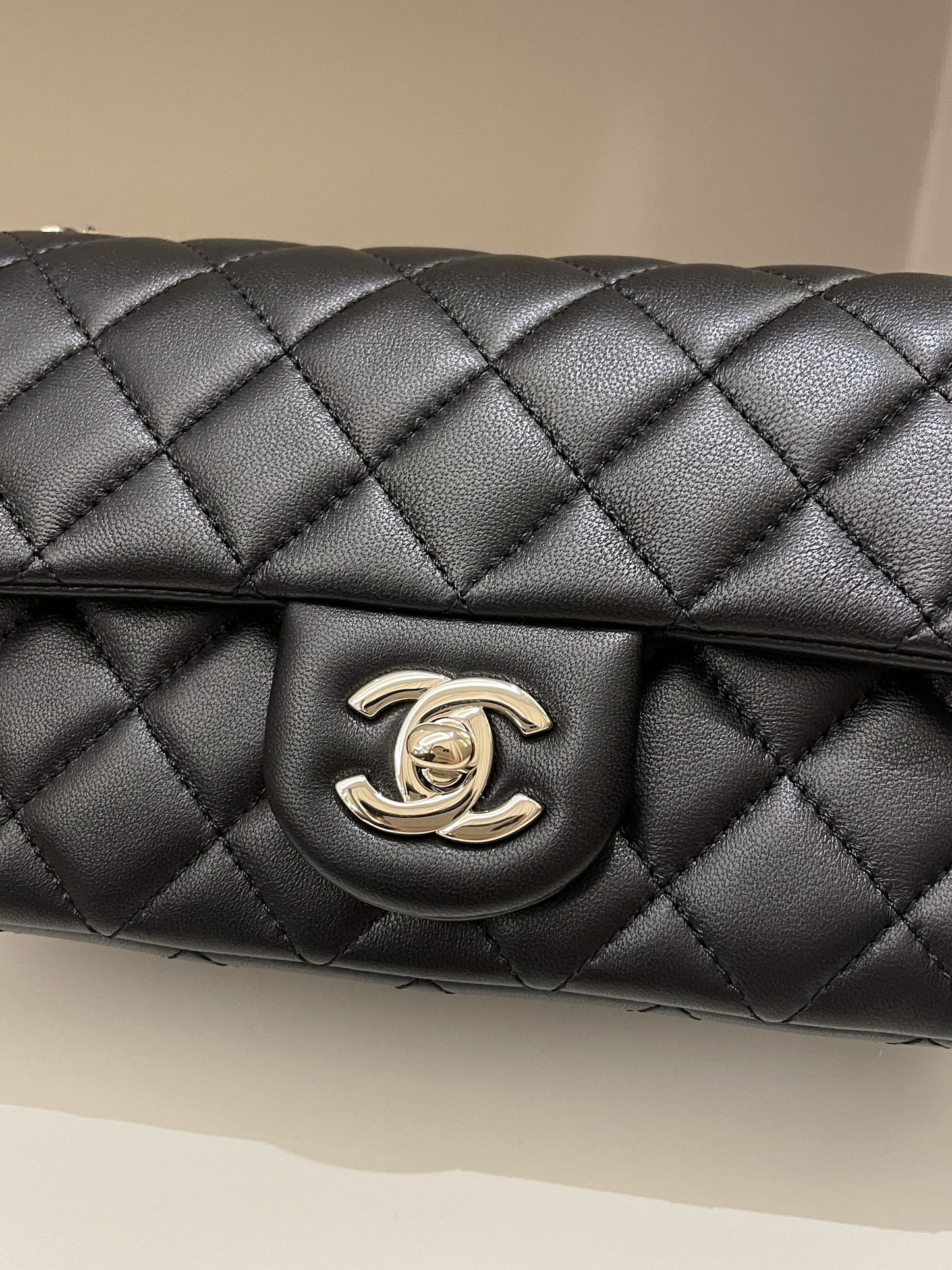 Luxury Chanel 23C Pearl Crush Quilted Mini Rectangular Black Lambskin