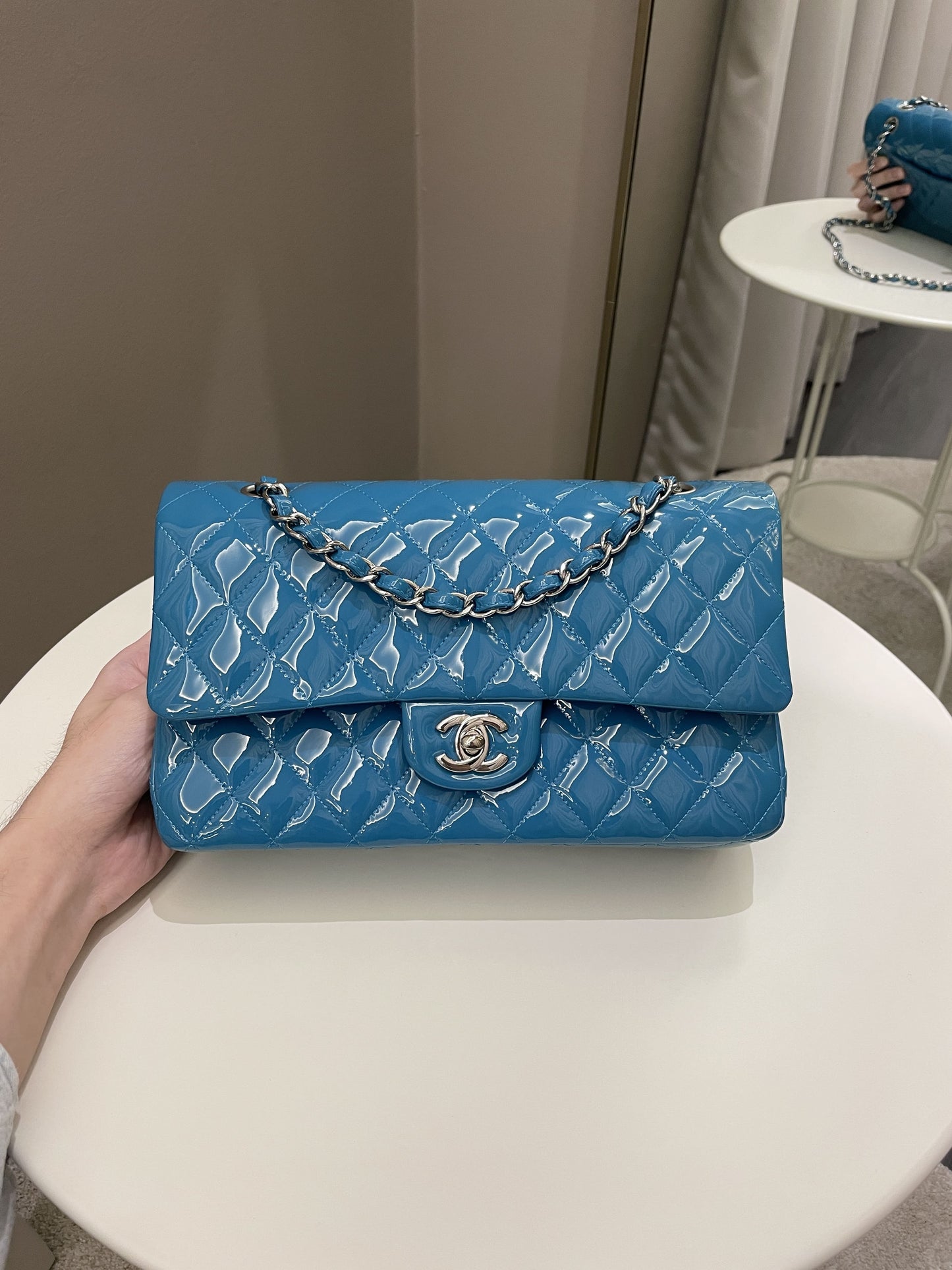 Luxury Chanel Classic Quilted Medium Double Flap Turquoise Patent