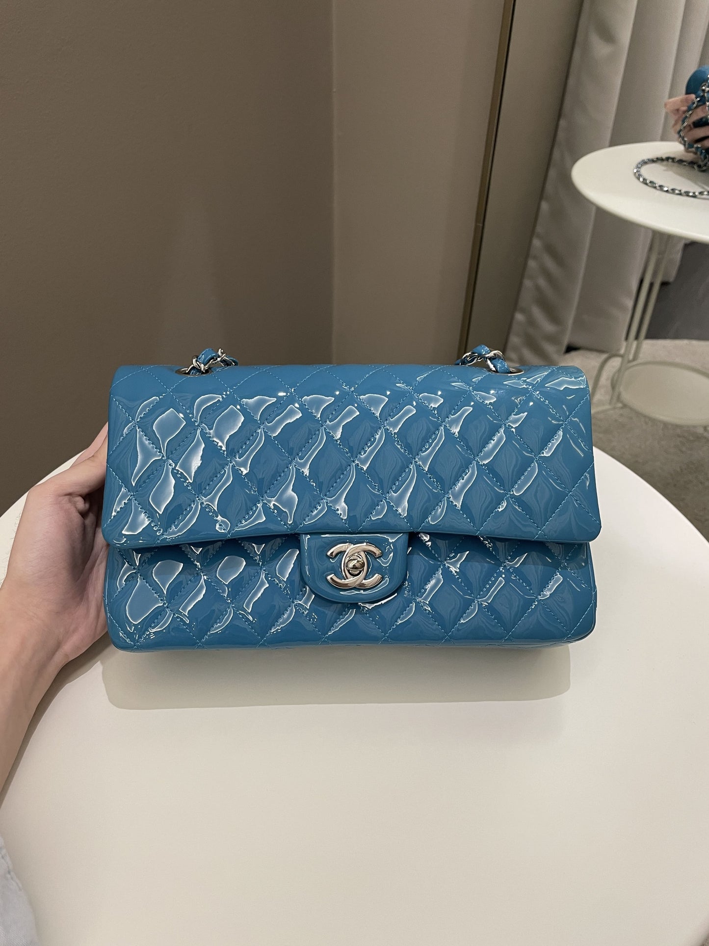 Luxury Chanel Classic Quilted Medium Double Flap Turquoise Patent
