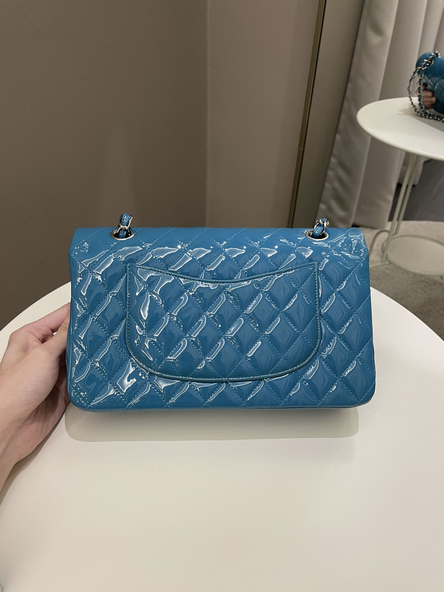 Luxury Chanel Classic Quilted Medium Double Flap Turquoise Patent