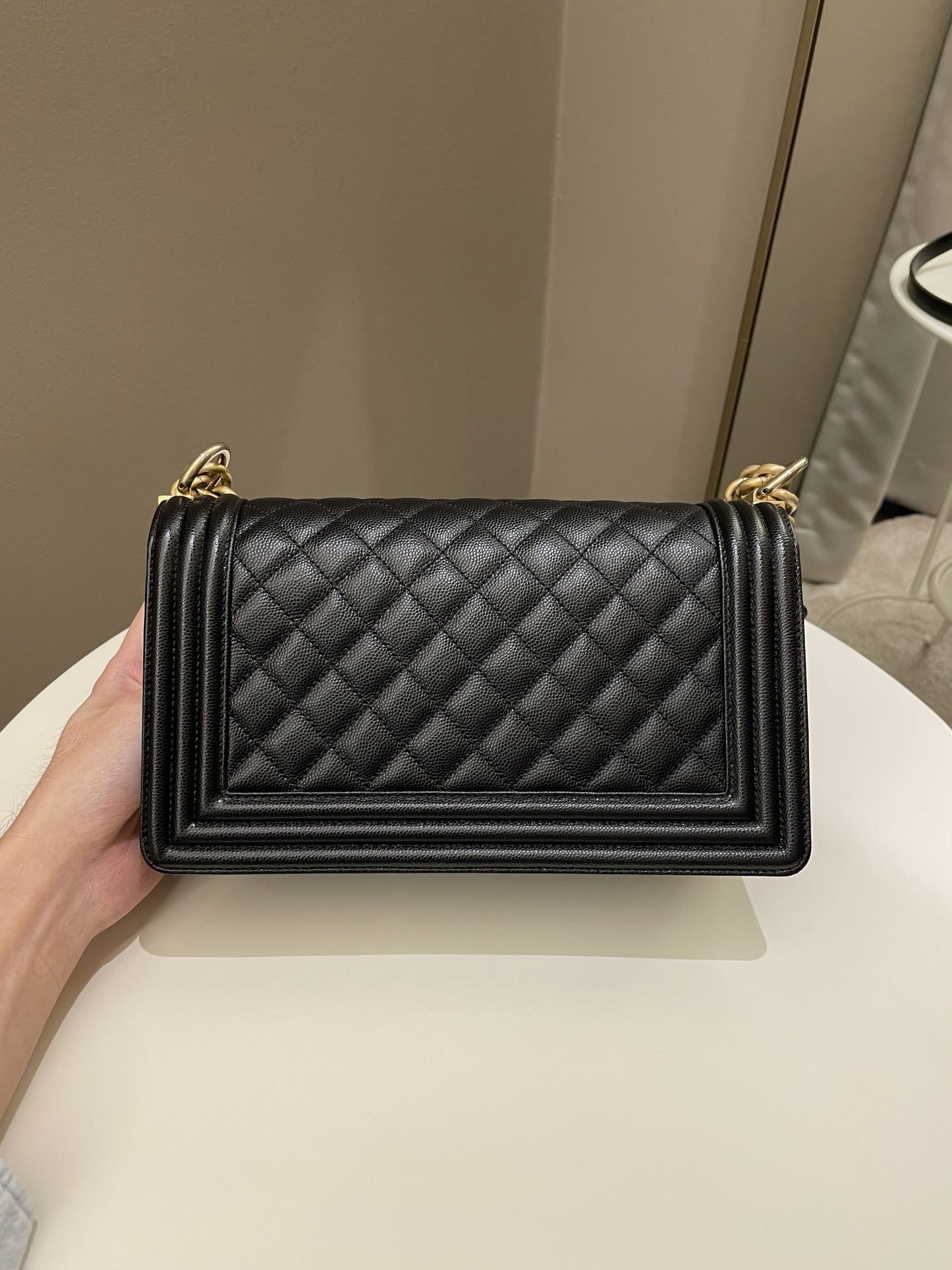 Luxury Chanel Quilted Boy Old Medium Black Rigid Caviar