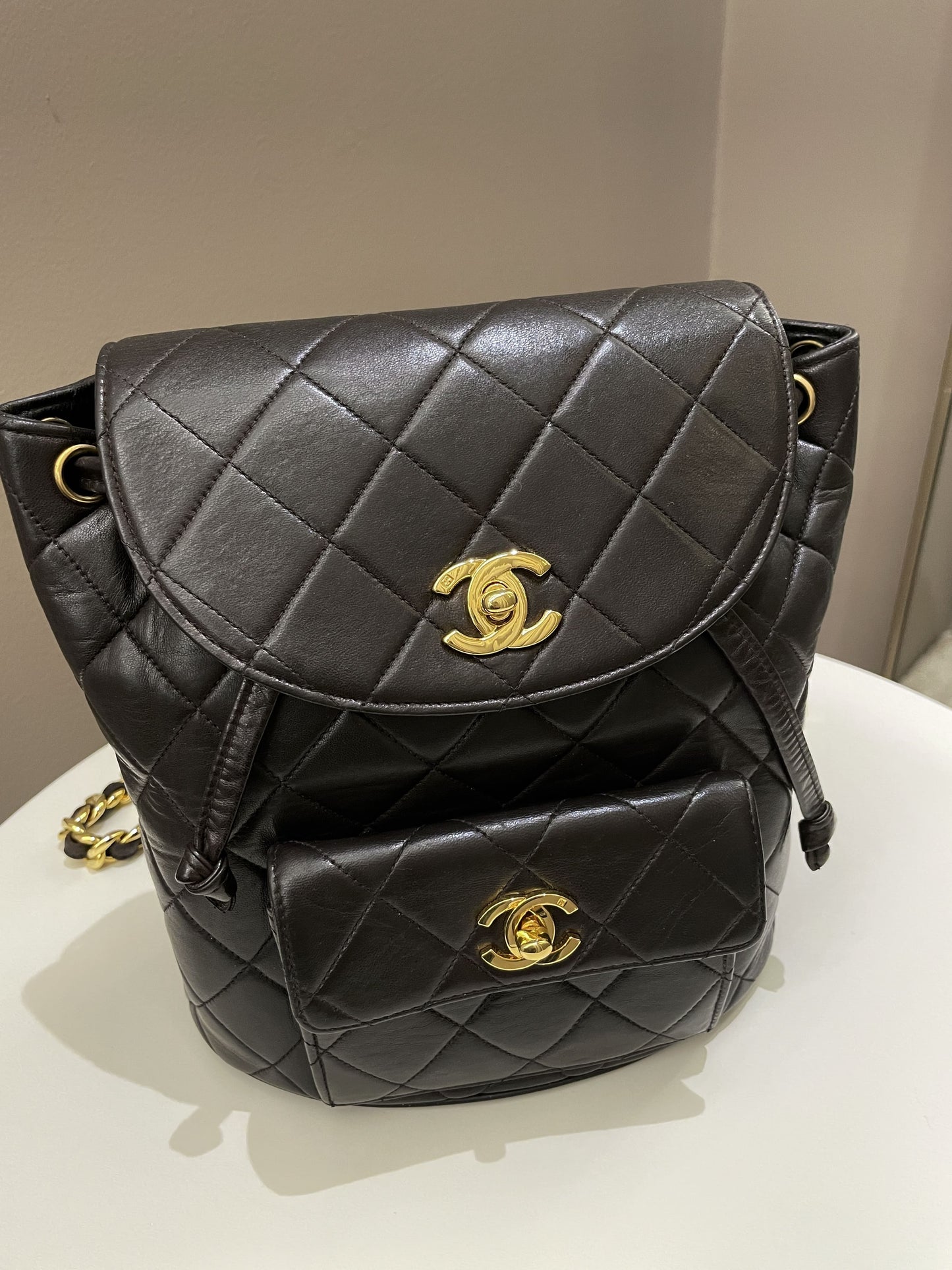 Luxury Chanel Quilted Vintage Duma Cc Backpack Brown Lambskin