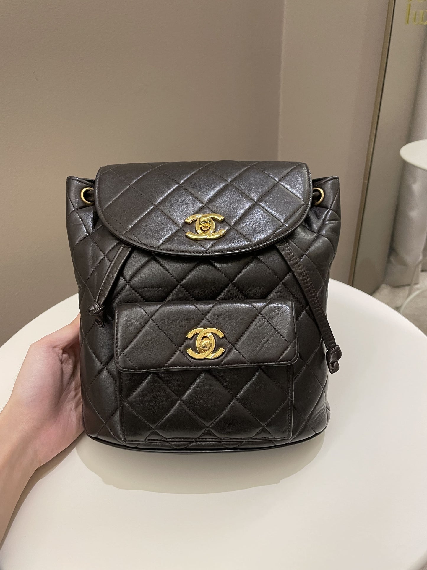 Luxury Chanel Quilted Vintage Duma Cc Backpack Brown Lambskin