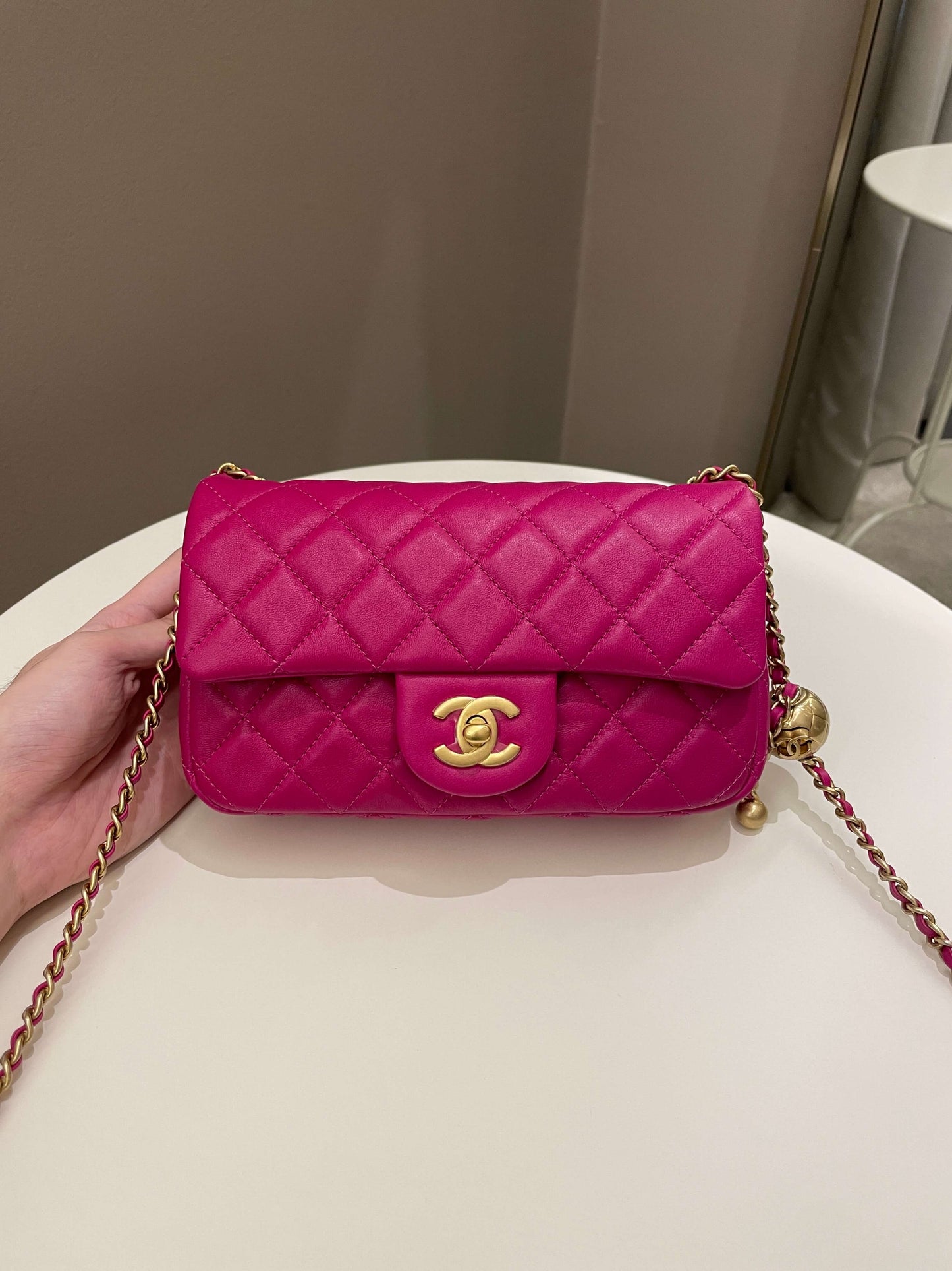Luxury Chanel Pearl Crush Quilted Mini Rectangular Dark Pink Lambskin