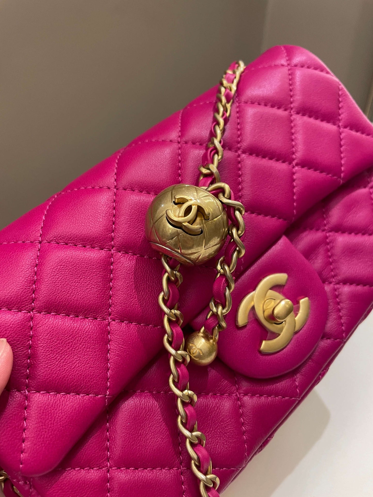 Luxury Chanel Pearl Crush Quilted Mini Rectangular Dark Pink Lambskin