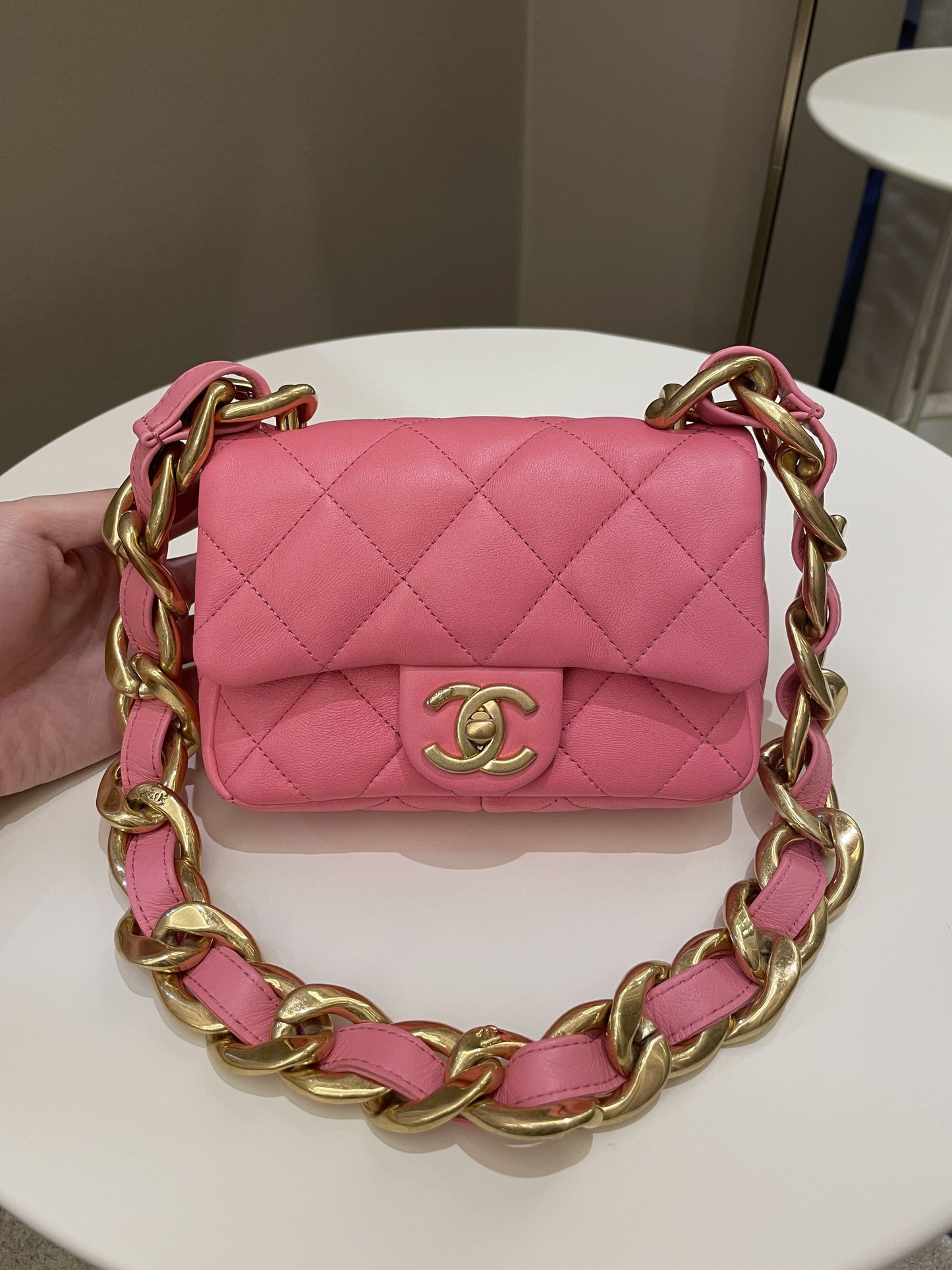 Luxury Chanel 22S Funky Town Flap Bag Pink Calfskin
