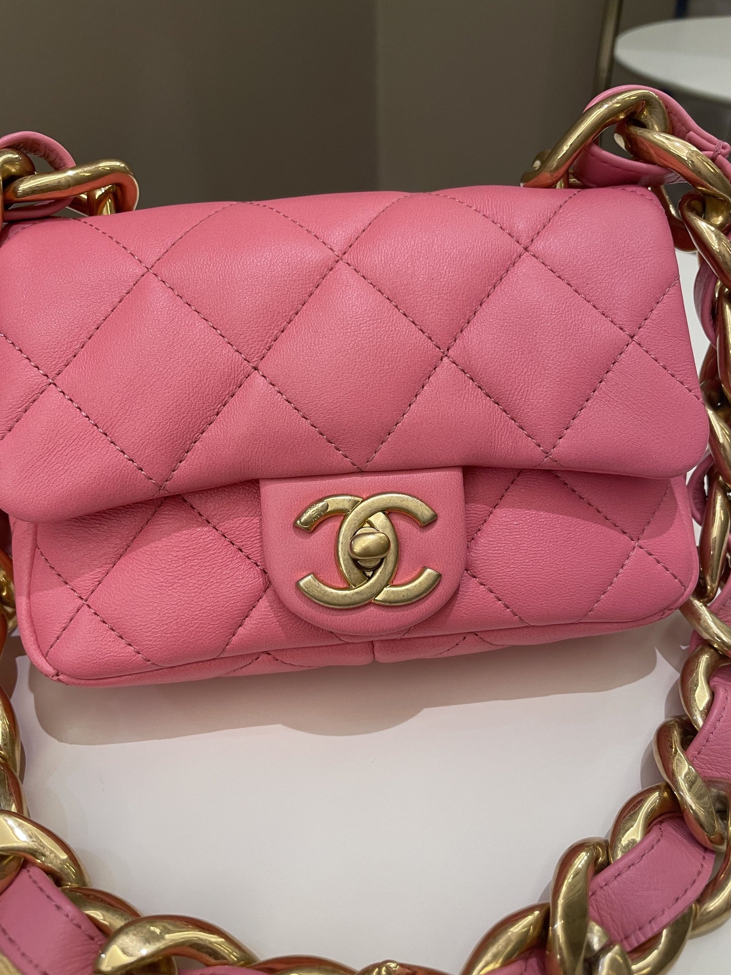 Luxury Chanel 22S Funky Town Flap Bag Pink Calfskin