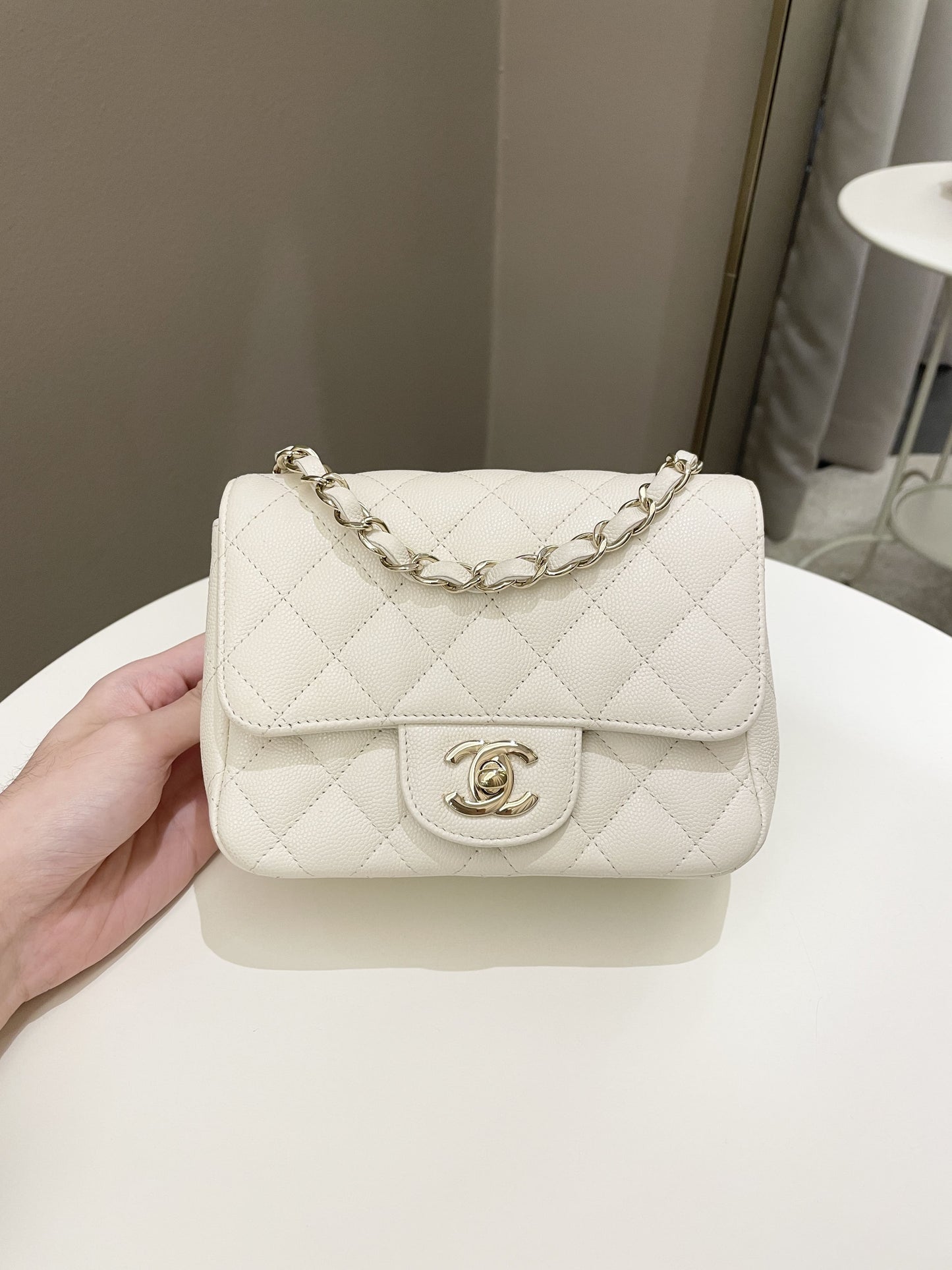 Luxury Chanel Classic Quilted Mini Square Ivory Caviar