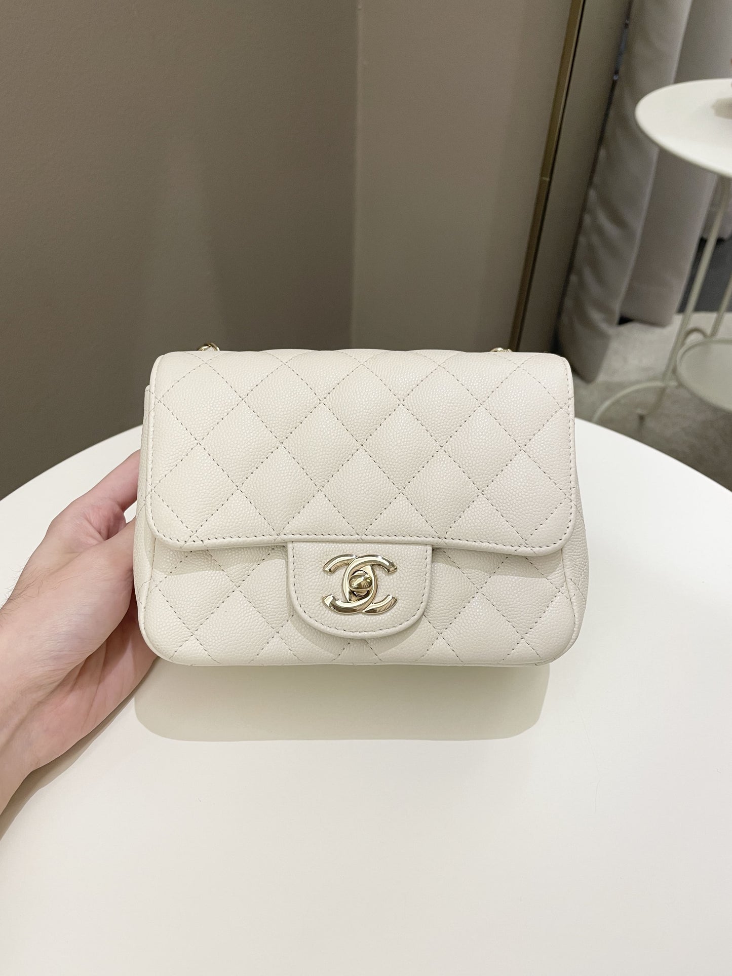 Luxury Chanel Classic Quilted Mini Square Ivory Caviar