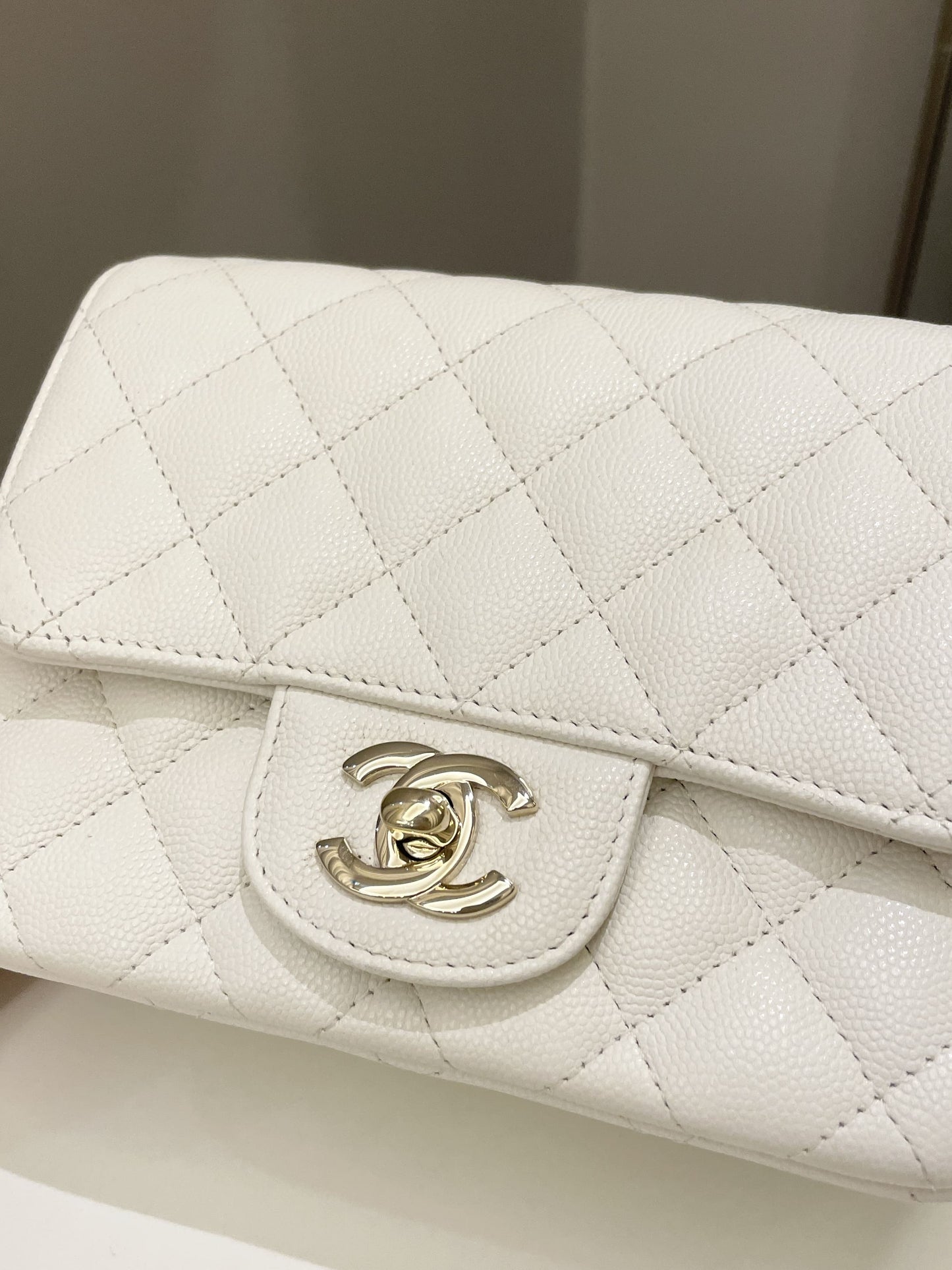 Luxury Chanel Classic Quilted Mini Square Ivory Caviar