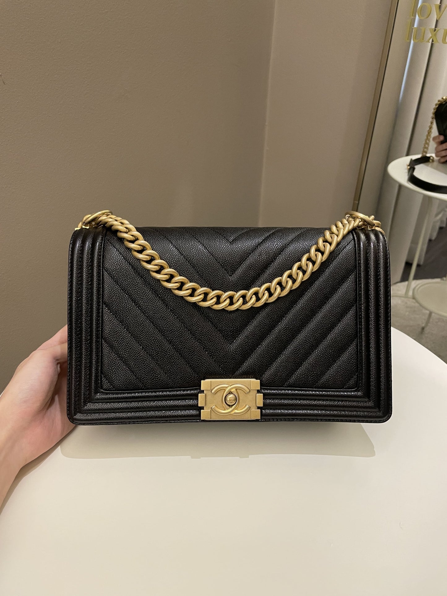 Luxury Chanel Chevron Boy New Medium Black Caviar