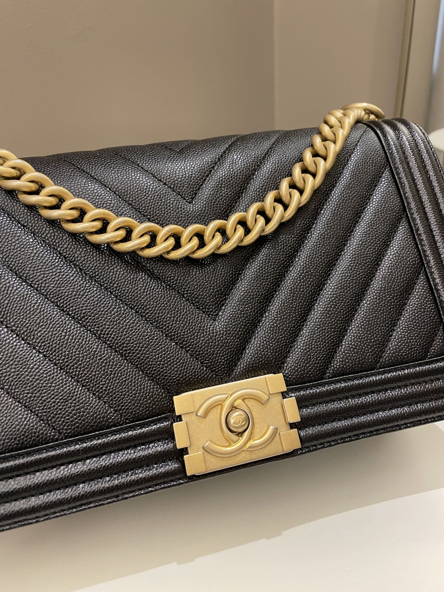 Luxury Chanel Chevron Boy New Medium Black Caviar