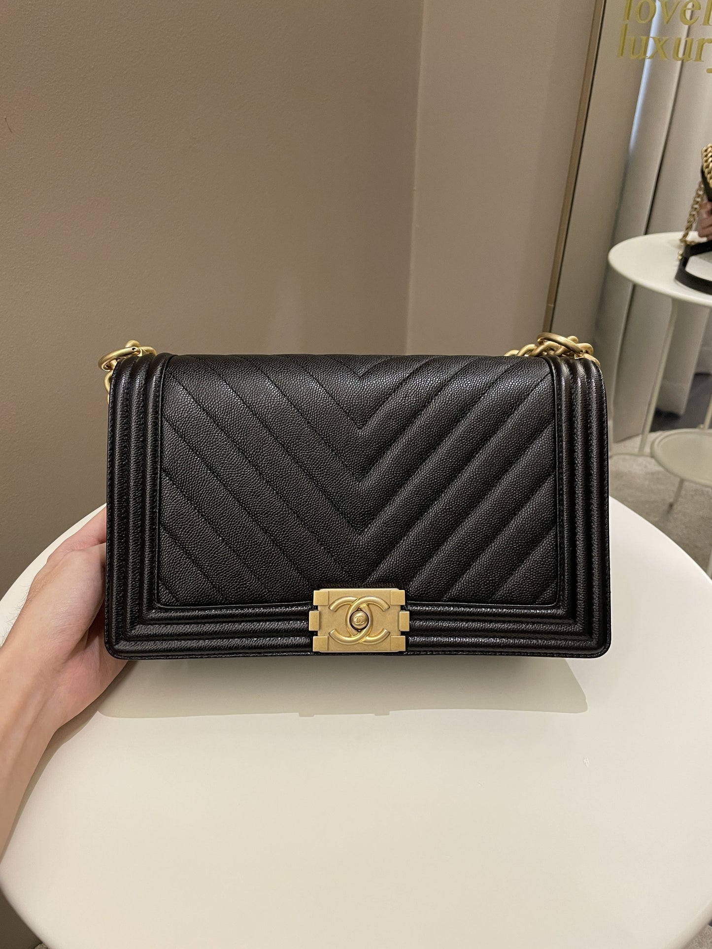 Luxury Chanel Chevron Boy New Medium Black Caviar