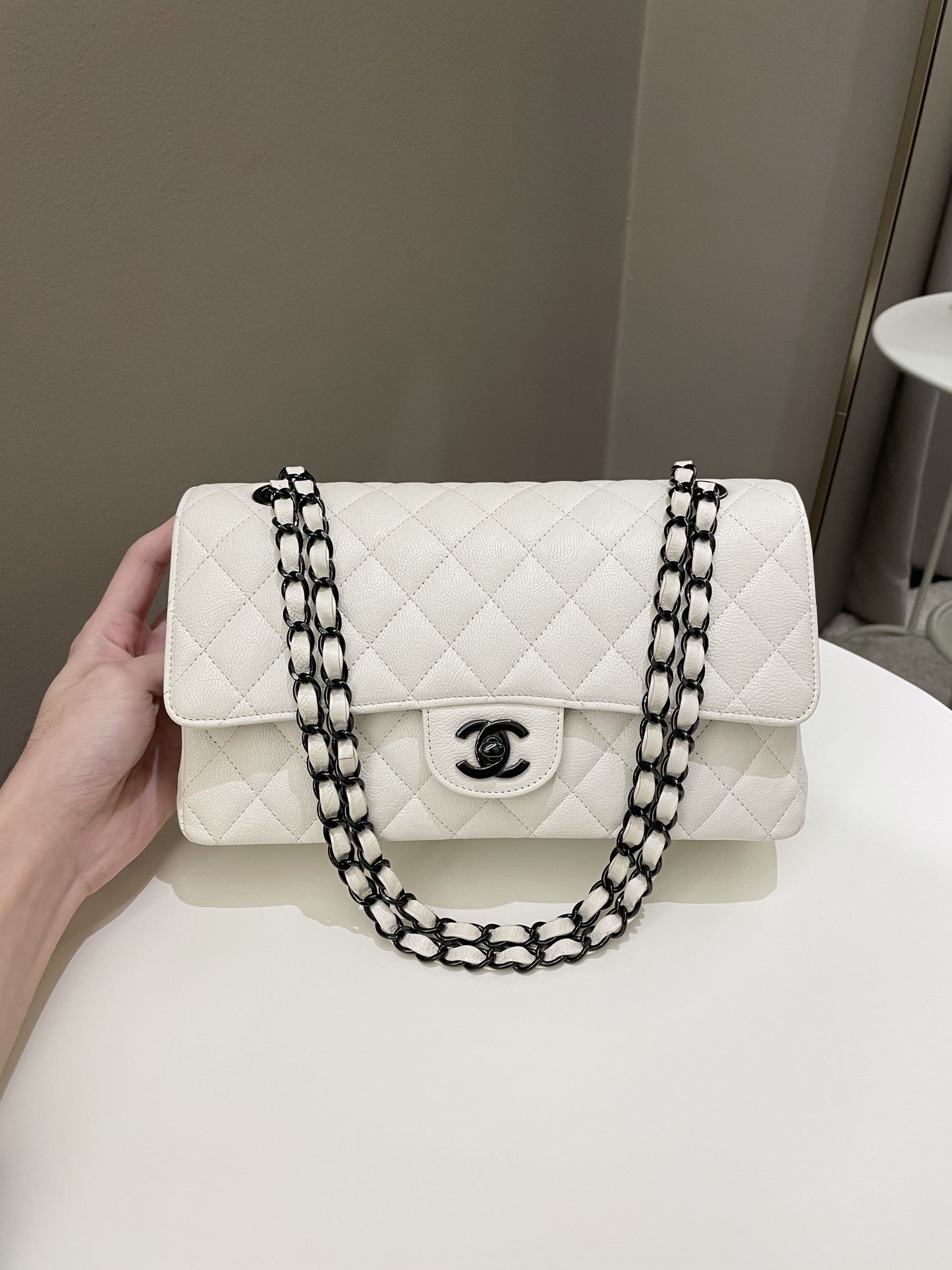 Luxury Chanel Classic Quilted Medium Double Flap Ivory Calf