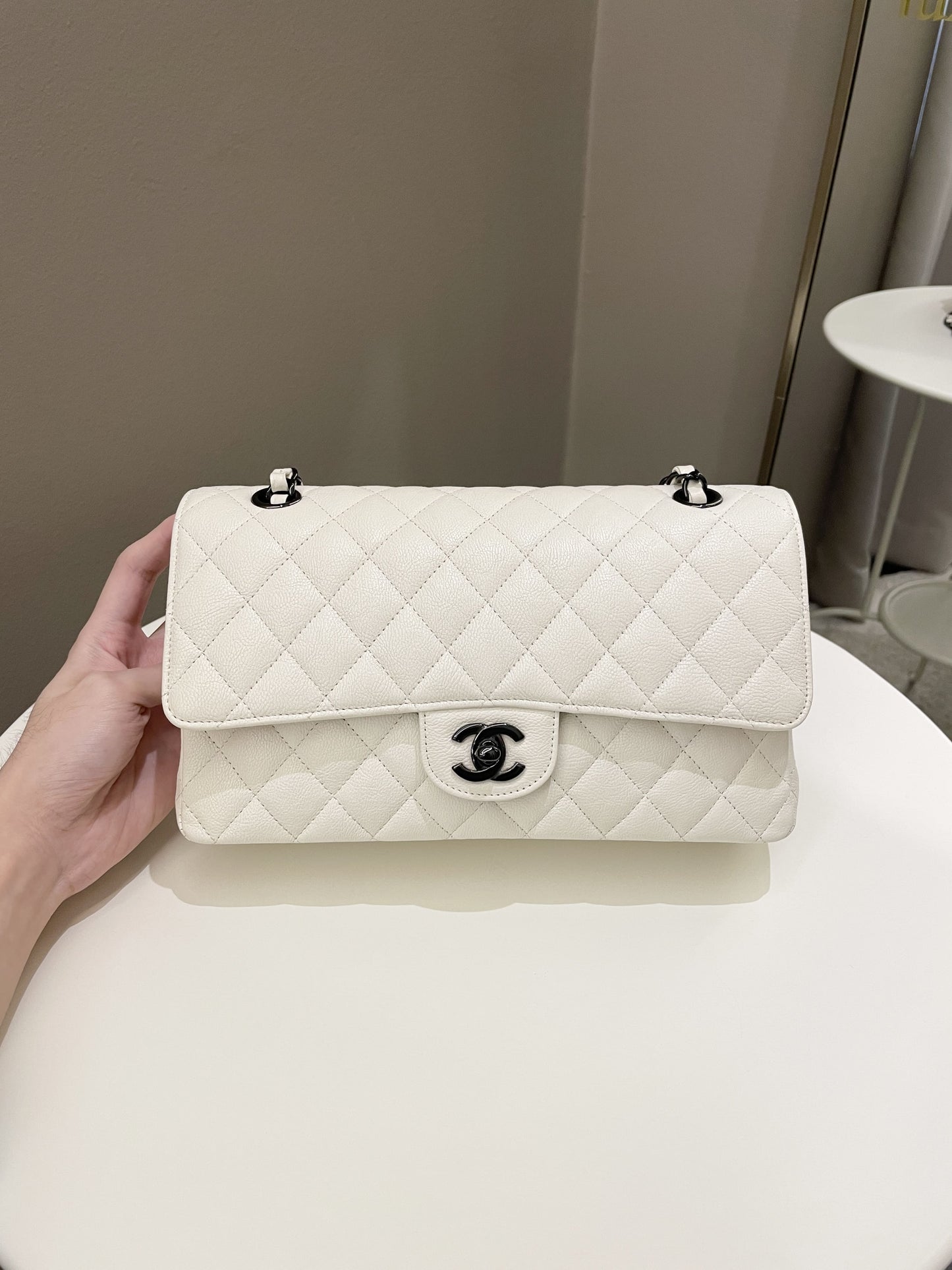Luxury Chanel Classic Quilted Medium Double Flap Ivory Calf
