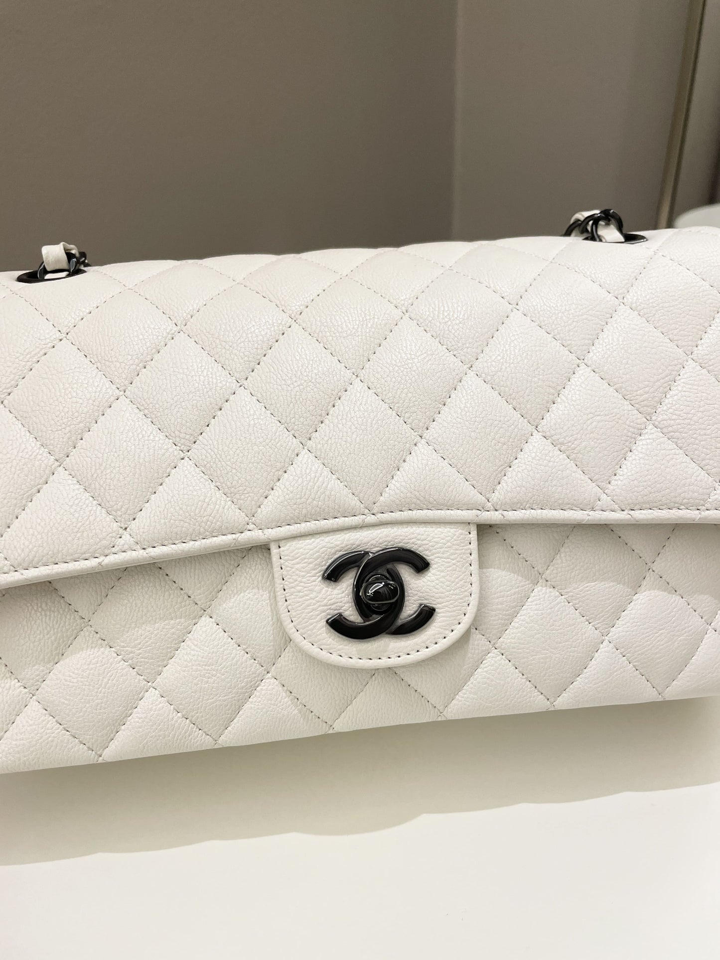 Luxury Chanel Classic Quilted Medium Double Flap Ivory Calf