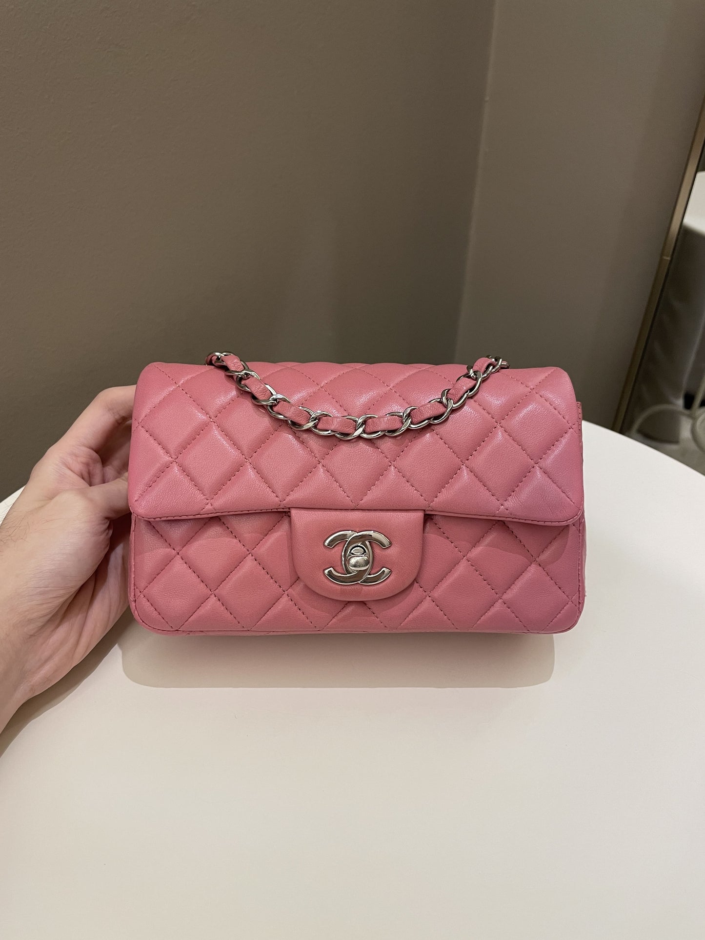 Luxury Chanel Classic Quilted Mini Rectangular Mauve Pink Lambskin