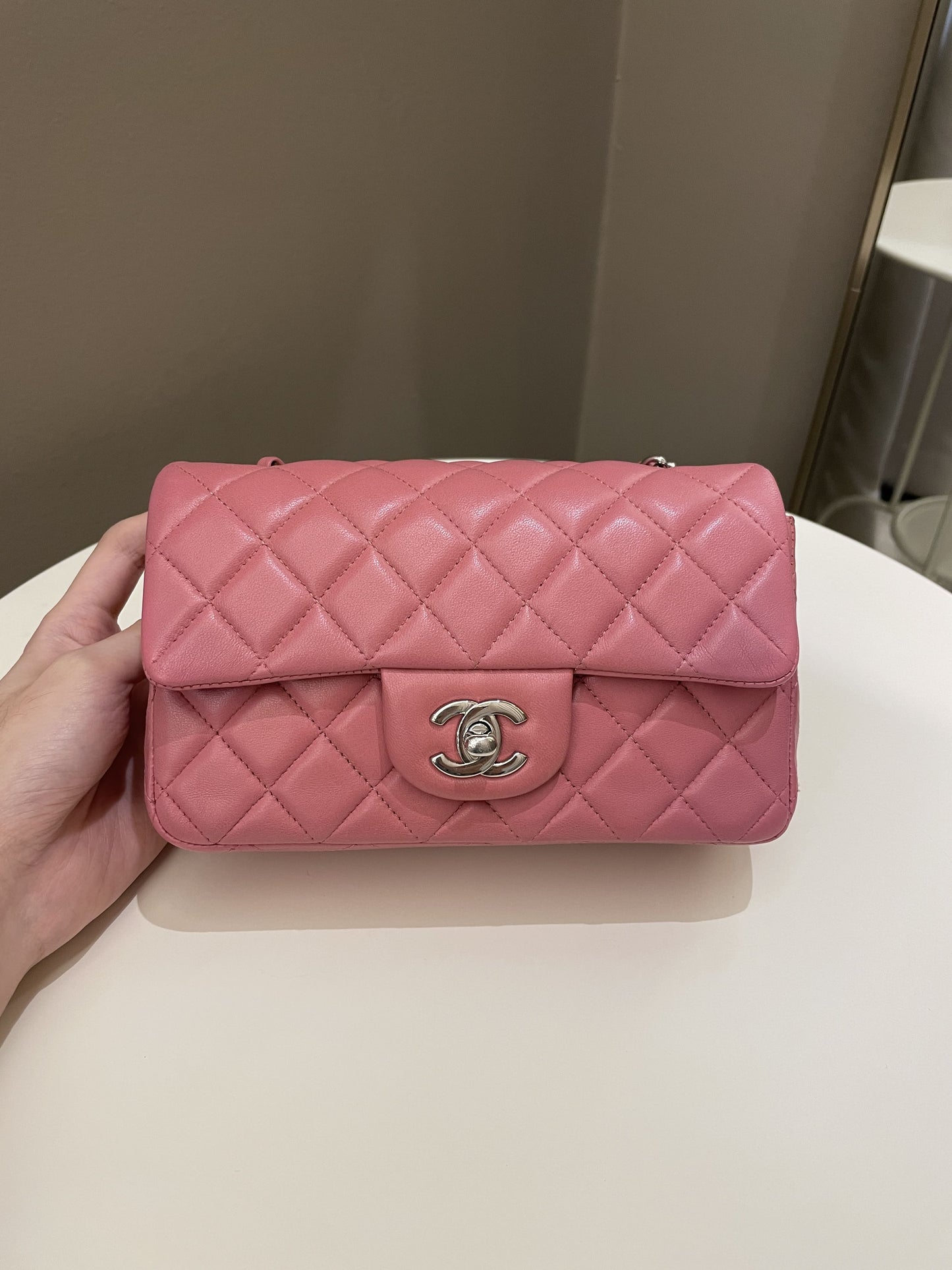 Luxury Chanel Classic Quilted Mini Rectangular Mauve Pink Lambskin