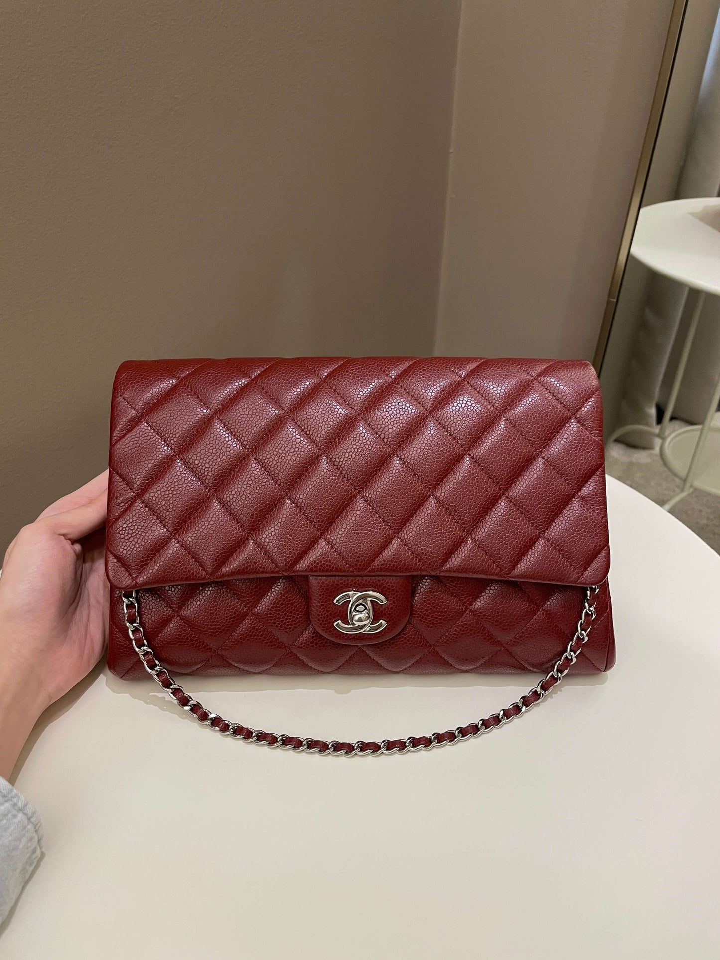 Luxury Chanel Quilted Timeless Flap Clutch Bag Burgundy Caviar